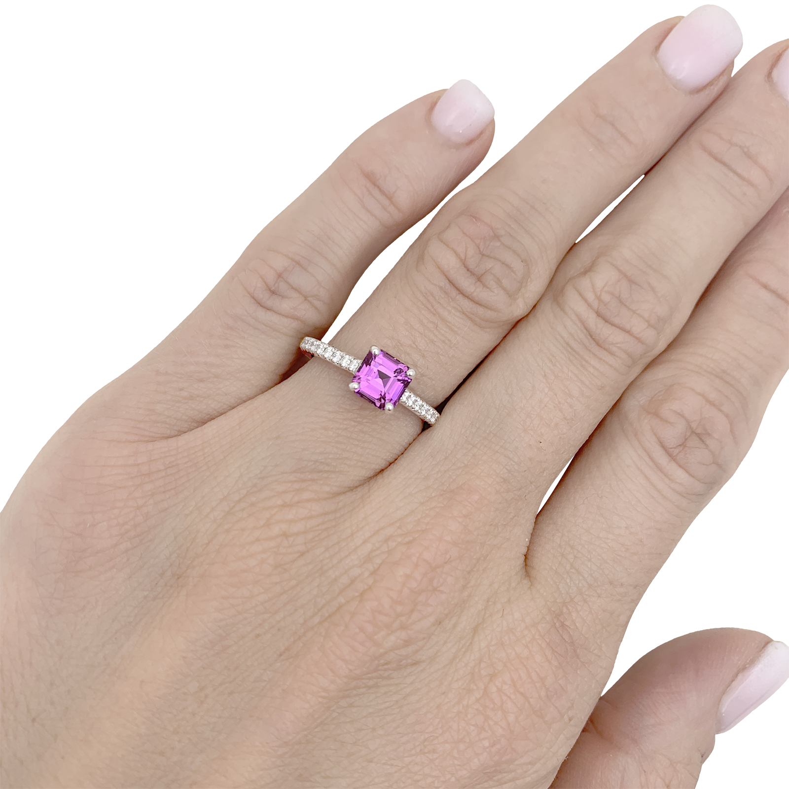 Bague TIFFANY & CO, "Novo" platine, saphir rose et diamants.