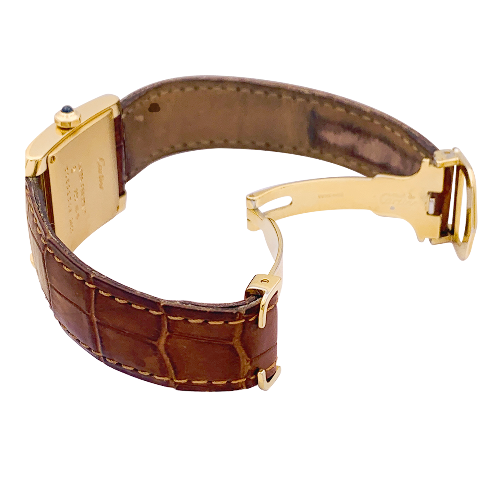 Montre Cartier, "Tank Française", or jaune, cuir.