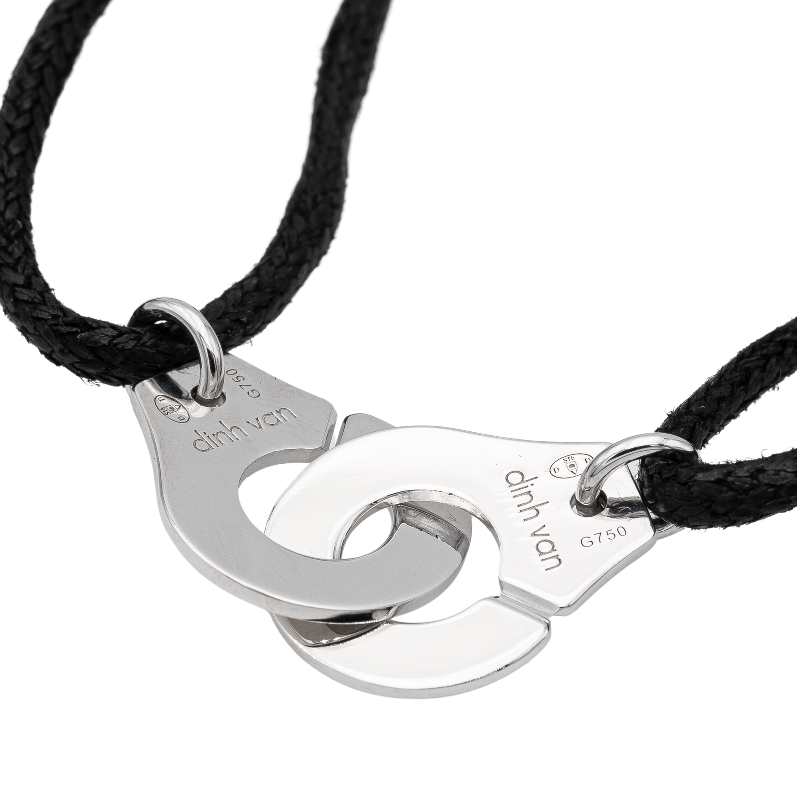 Dinh Van White Gold Handcuff Bracelet on Cord