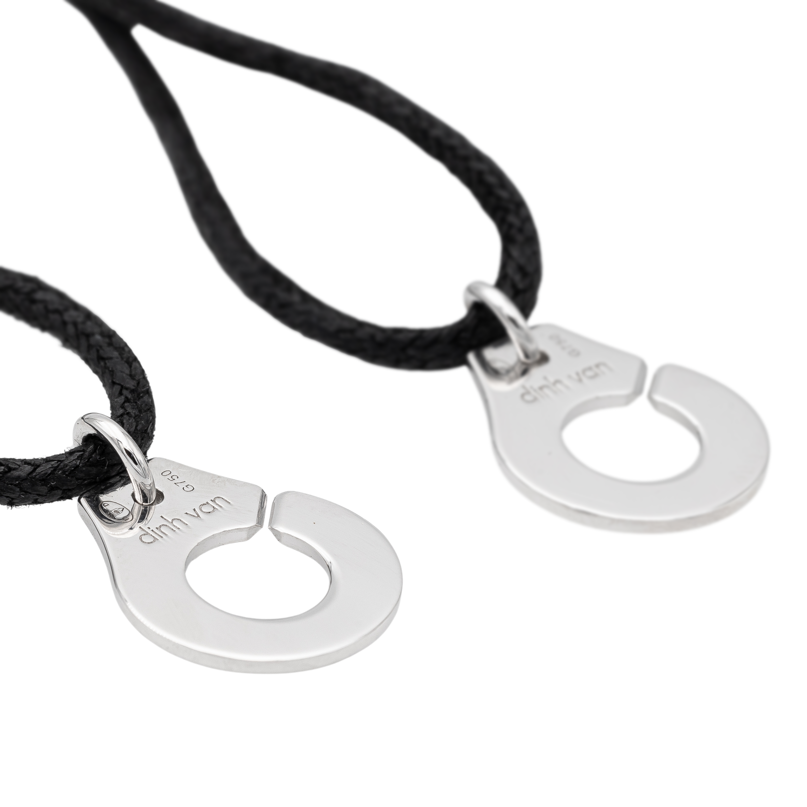 Dinh Van White Gold Handcuff Bracelet on Cord
