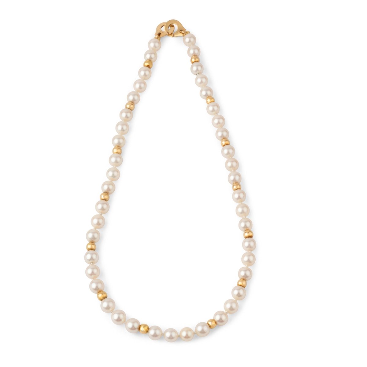 Dinh Van Collier perles Akoya et boules d'or fermoir menottes - Maison Eloe