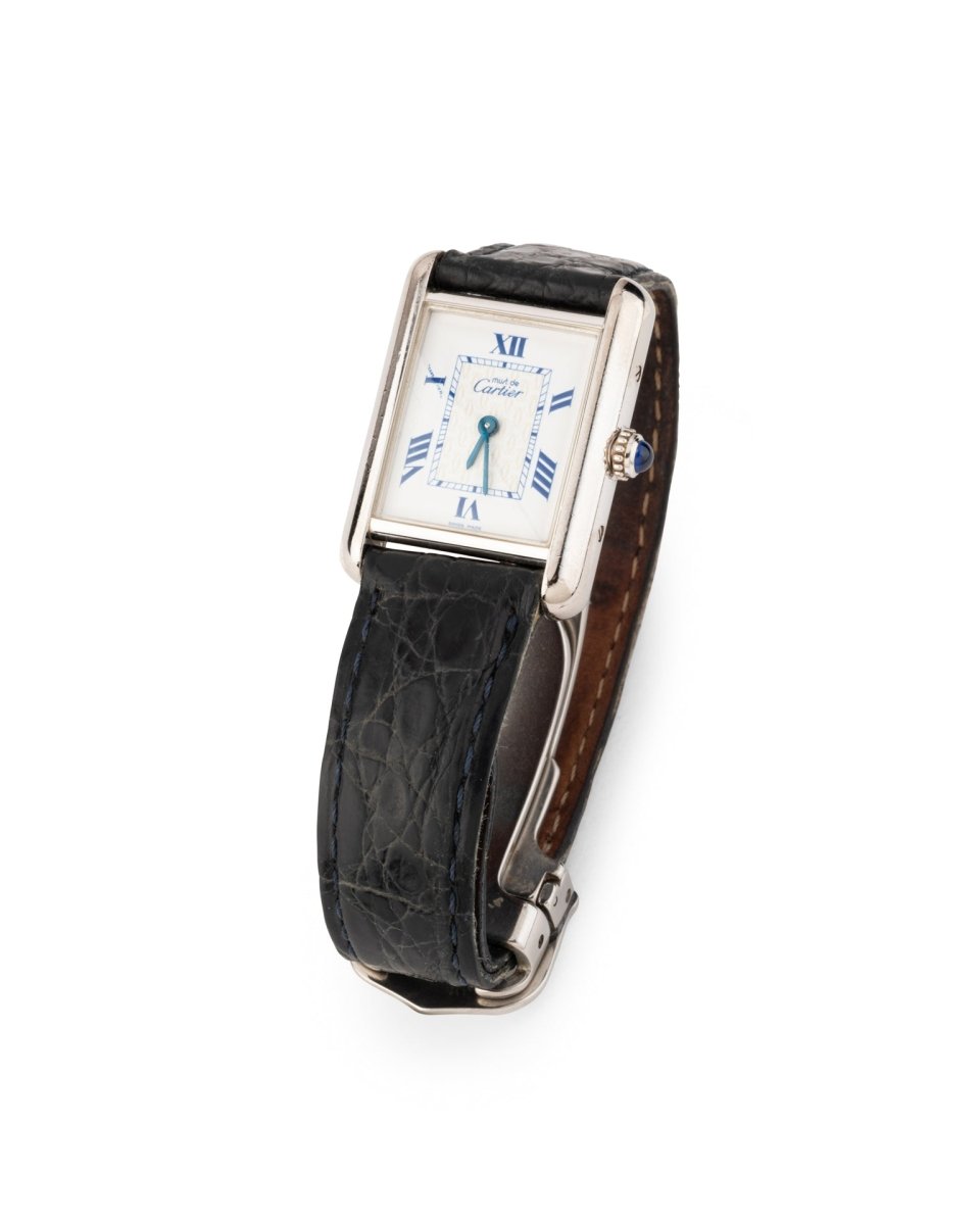 Montre Cartier vintage Tank Must Argent sur Cuir - Maison Eloe