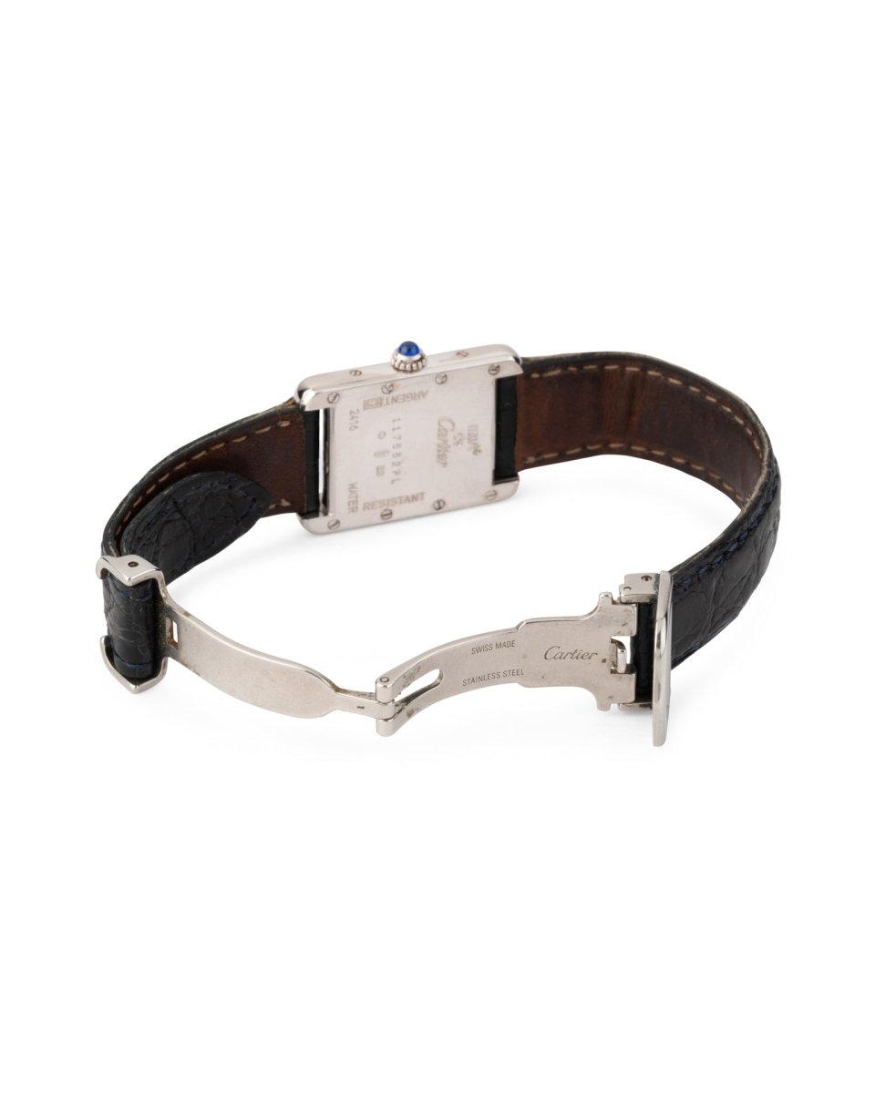 Montre Cartier vintage Tank Must Argent sur Cuir - Maison Eloe