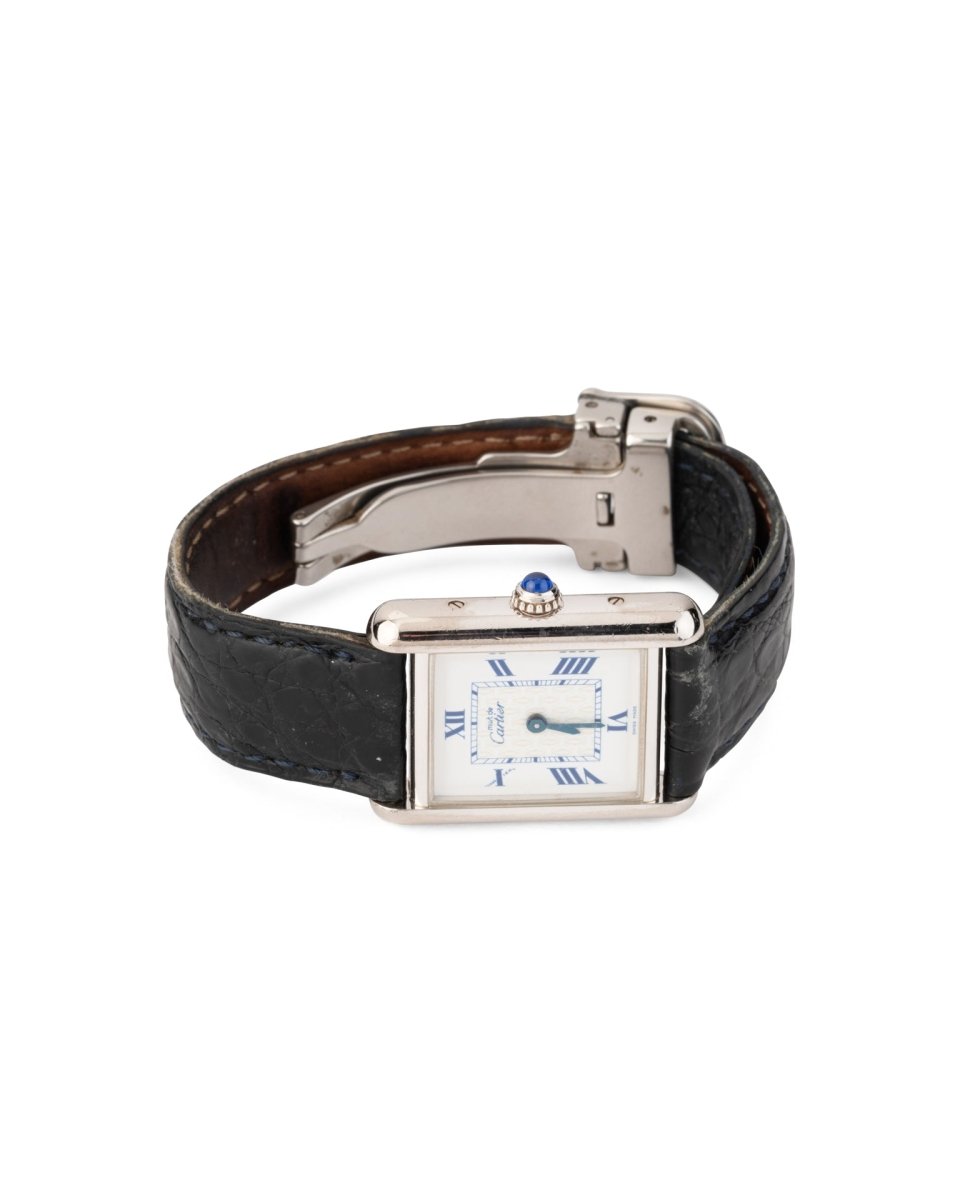 Montre Cartier vintage Tank Must Argent sur Cuir - Maison Eloe