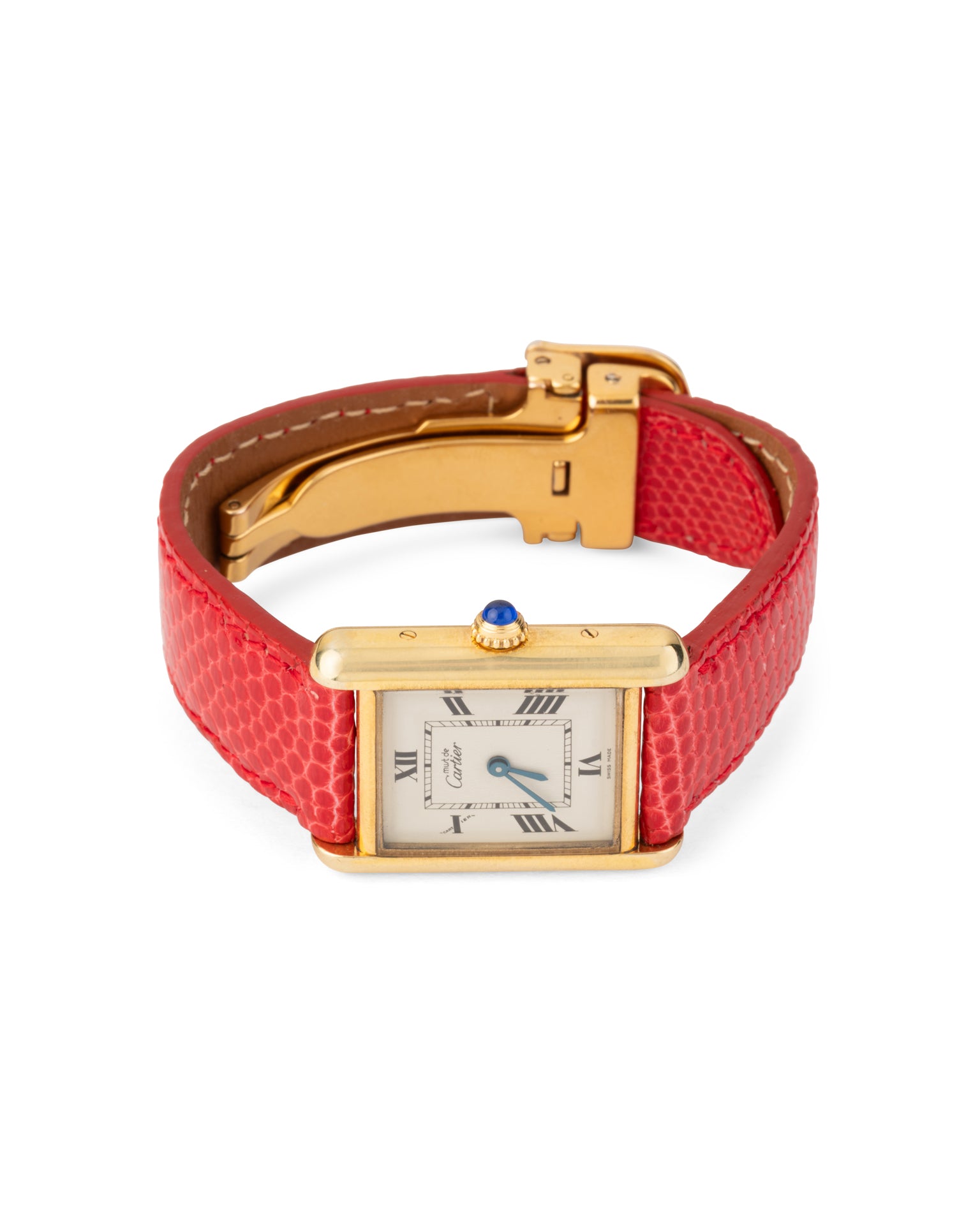 Cartier, Montre Tank Must Vintage Vermeil sur cuir rouge