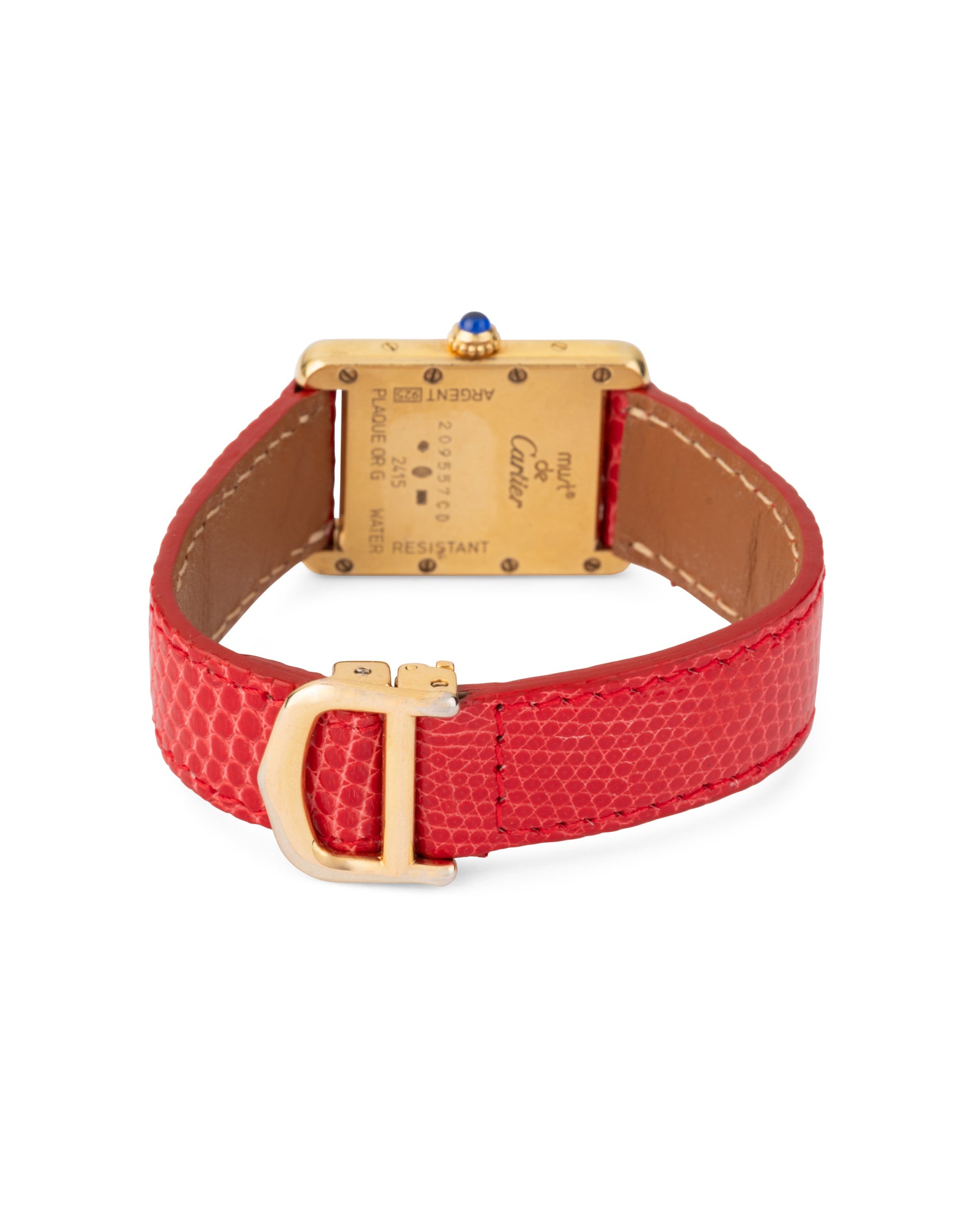 Cartier, Montre Tank Must Vintage Vermeil sur cuir rouge
