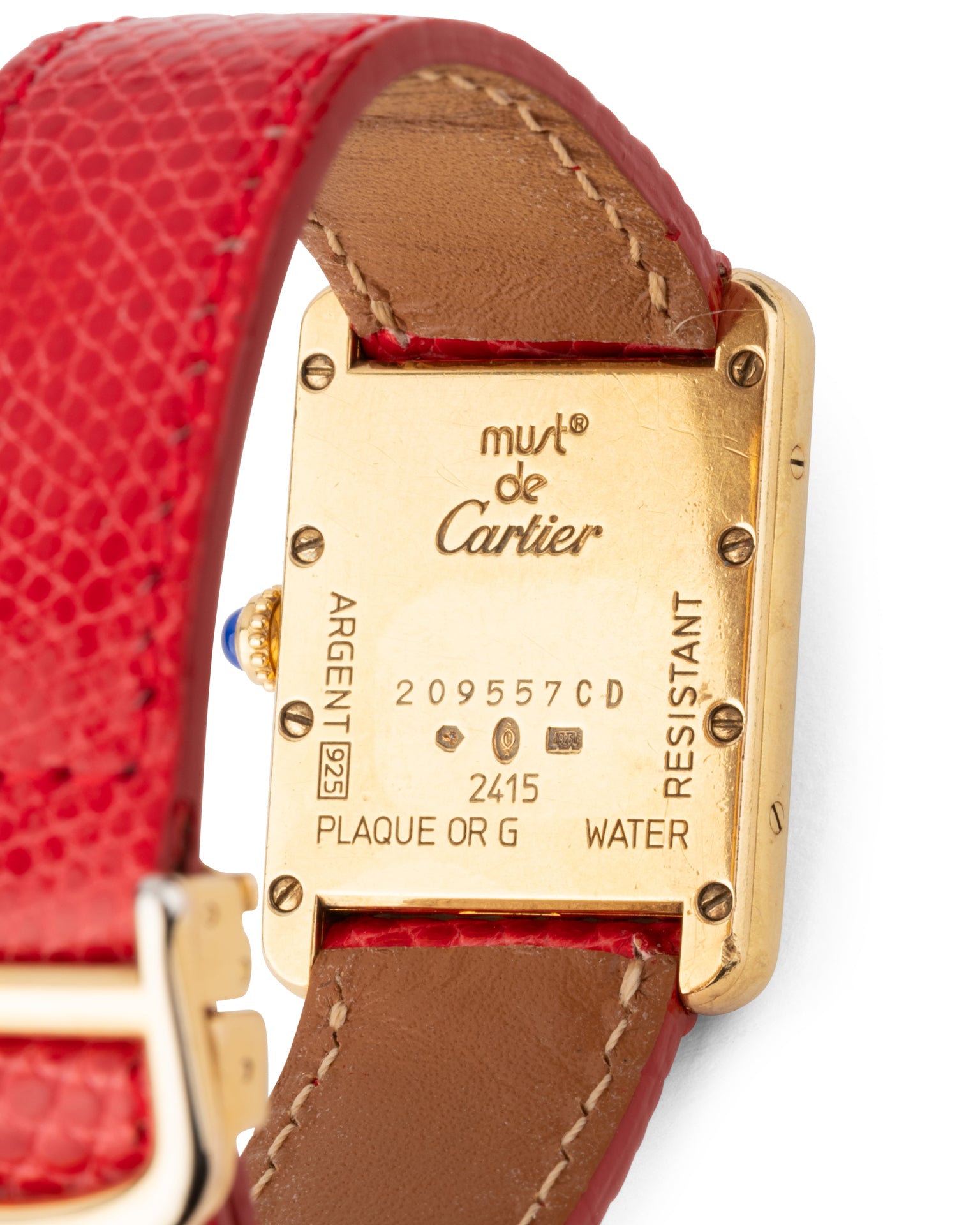Cartier, Montre Tank Must Vintage Vermeil sur cuir rouge
