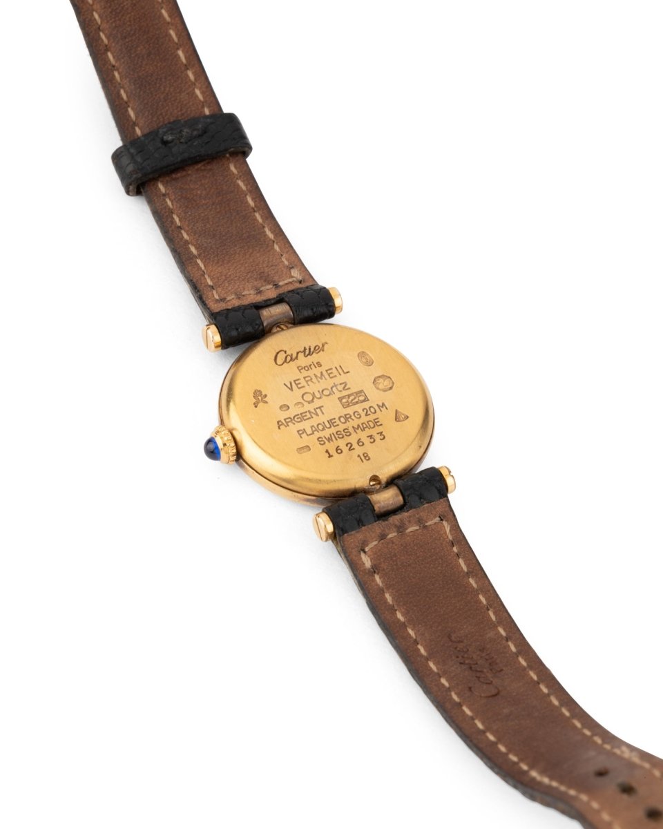 Cartier, Montre Vintage Must de Cartier Ronde Vermeil sur cuir - Maison Eloe