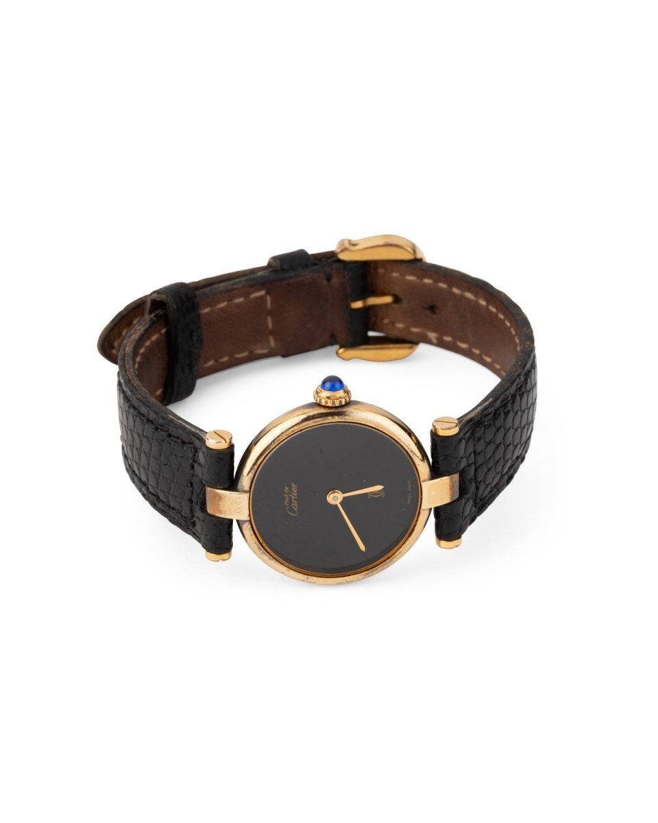 Cartier, Montre Vintage Must de Cartier Ronde Vermeil sur cuir - Maison Eloe