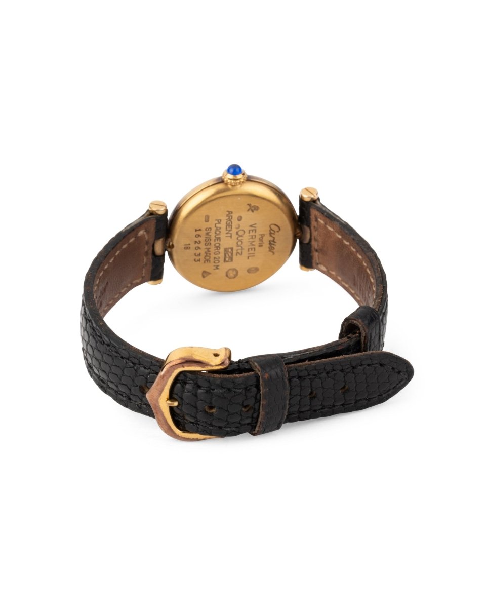 Cartier, Montre Vintage Must de Cartier Ronde Vermeil sur cuir - Maison Eloe