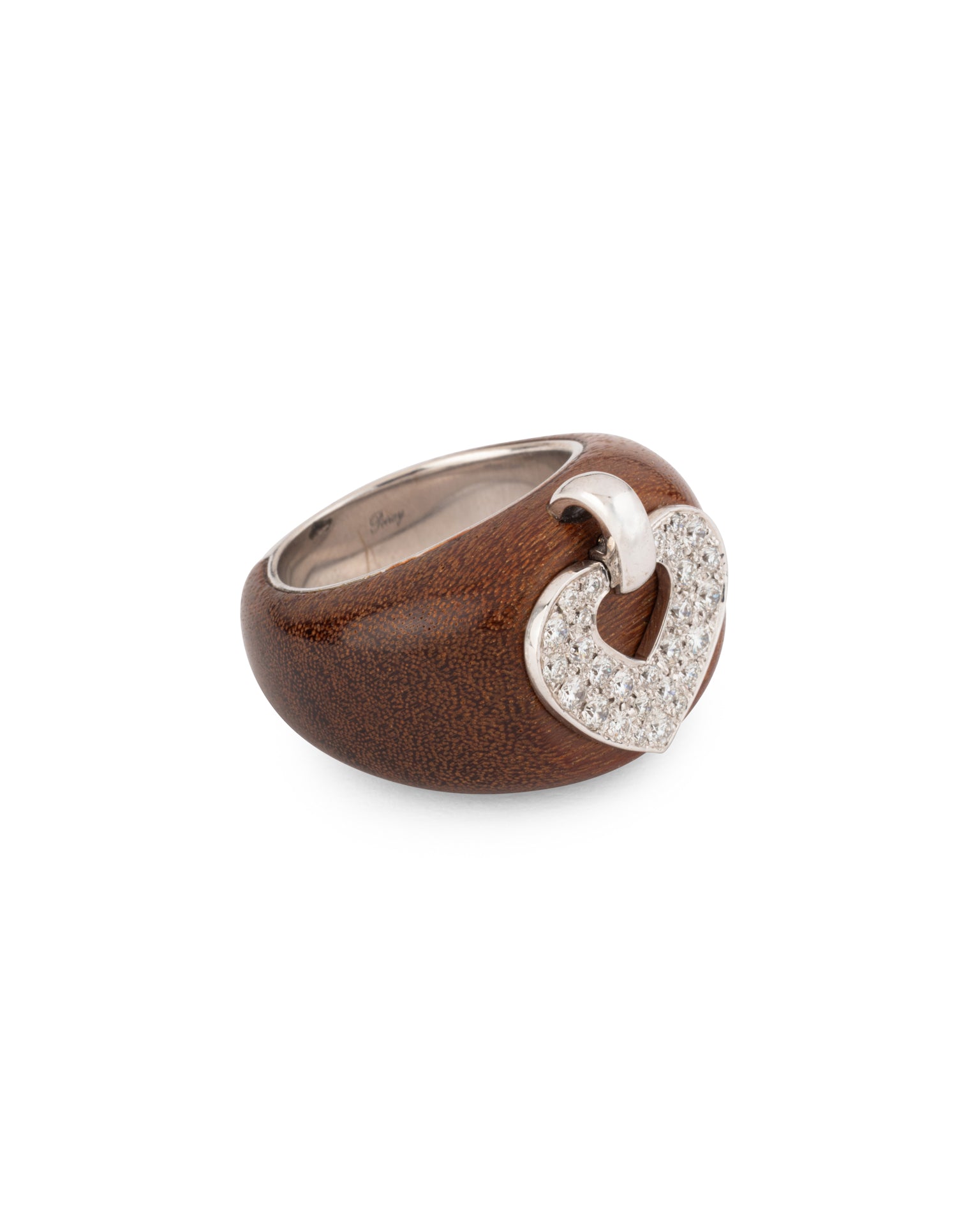 Bague Poiray Vintage Coeur Secret Diamants sur bois et Or Blanc