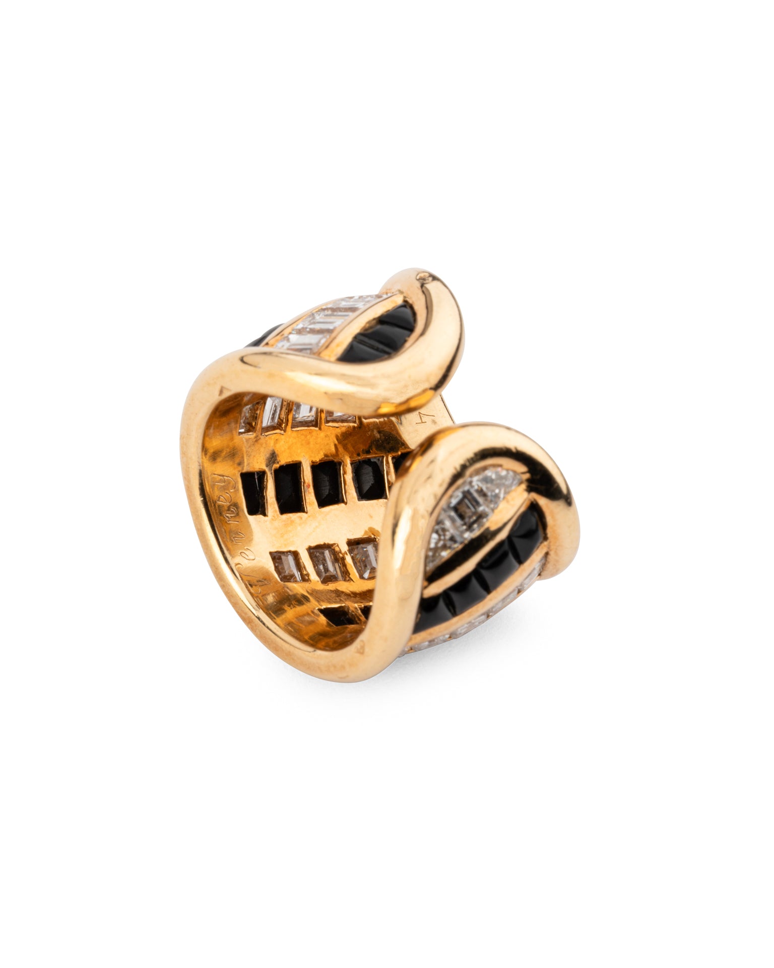 Bague Verney vintage Jonc ouvert Diamants Onyx Or jaune