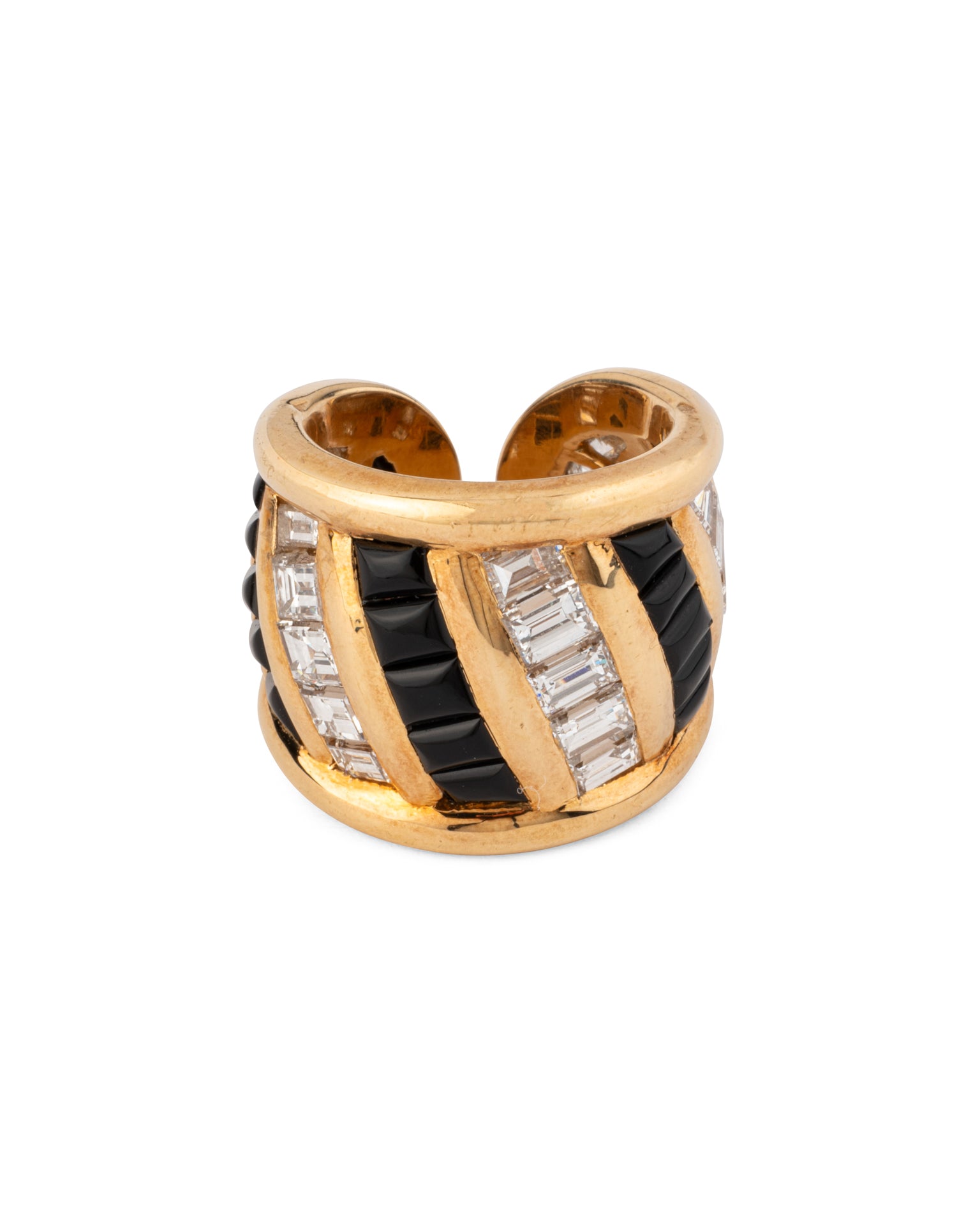 Bague Verney vintage Jonc ouvert Diamants Onyx Or jaune