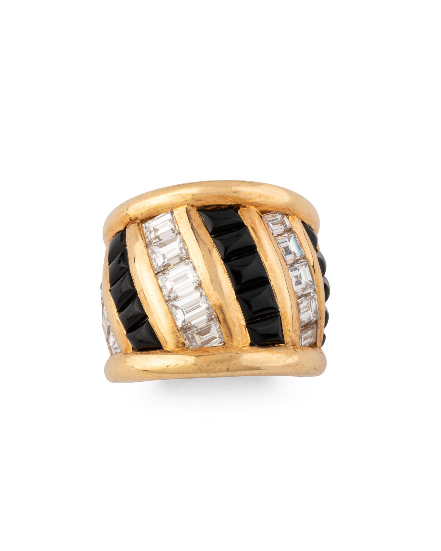 Bague signée Verney vintage Jonc ouvert Diamants Onyx Or jaune