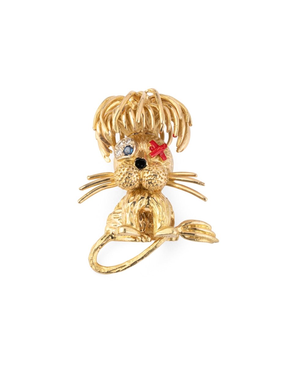 Fred, Broche Vintage Lion Borgne mini or diamants