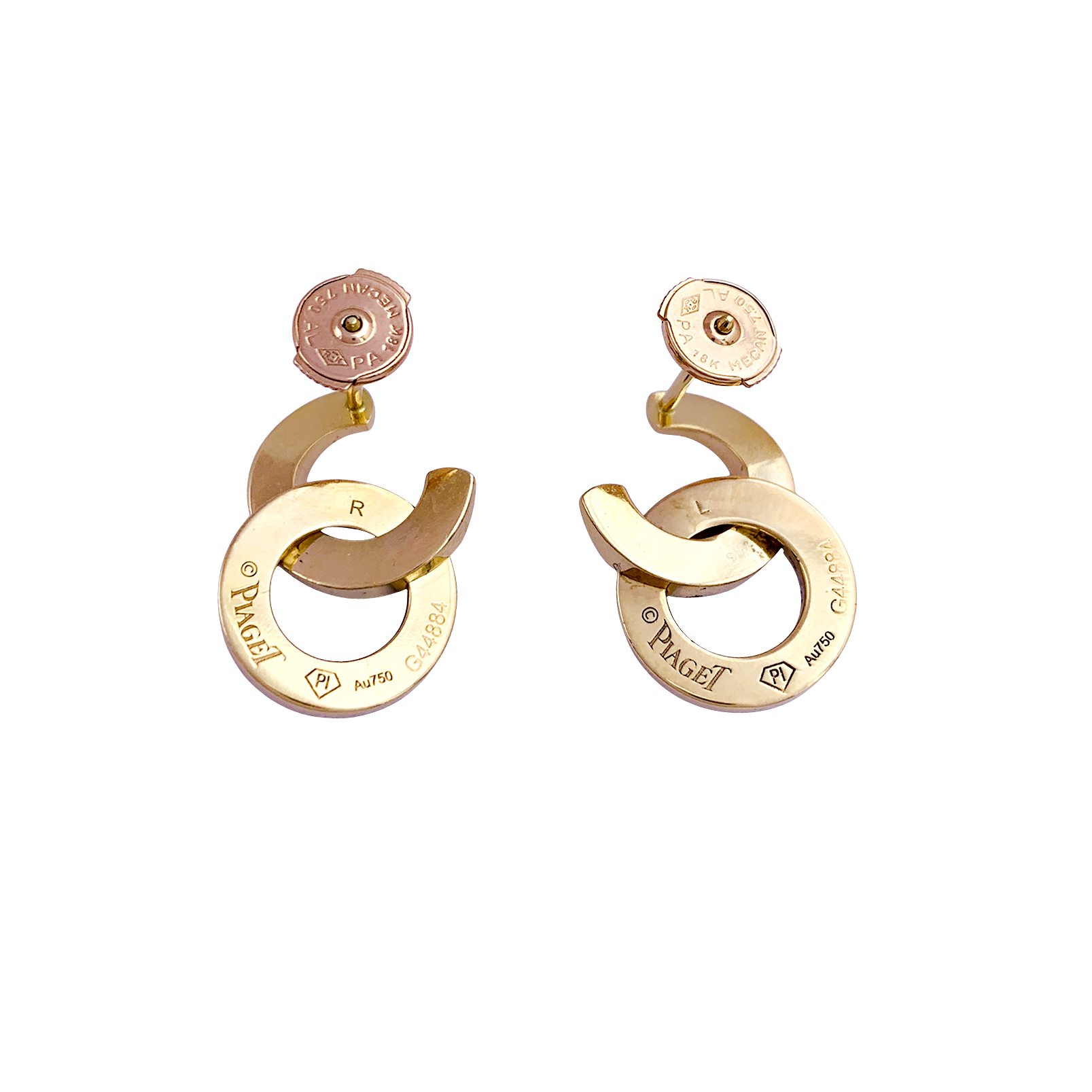 Boucles d'oreilles PIAGET "POSSESSION" or rose, diamants.