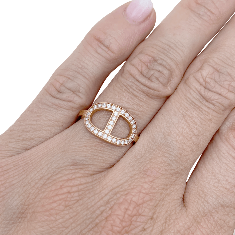 Bague Hermès, "Chaîne d'ancre contour", or rose, diamants.