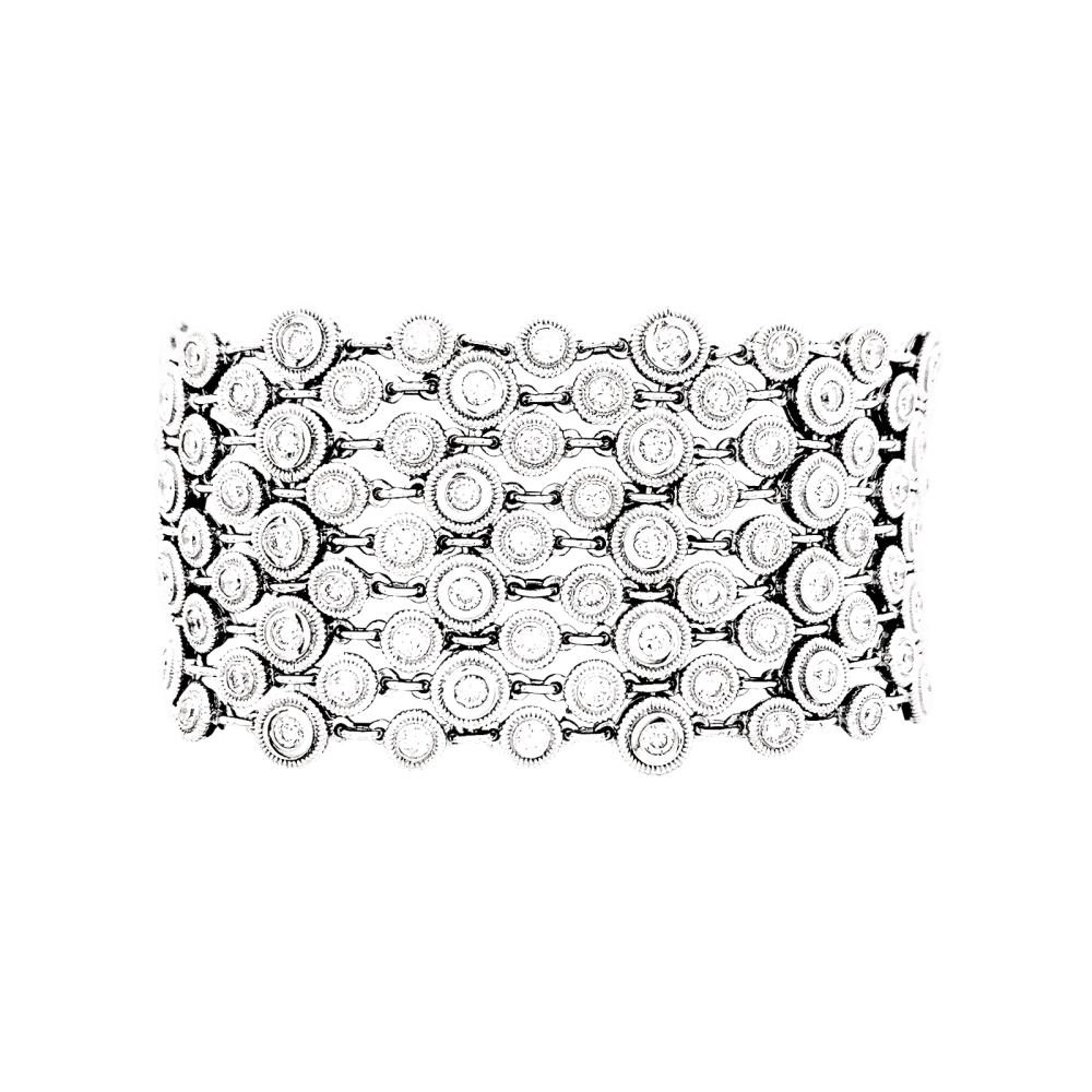 Bracelet souple, or blanc et diamants.
