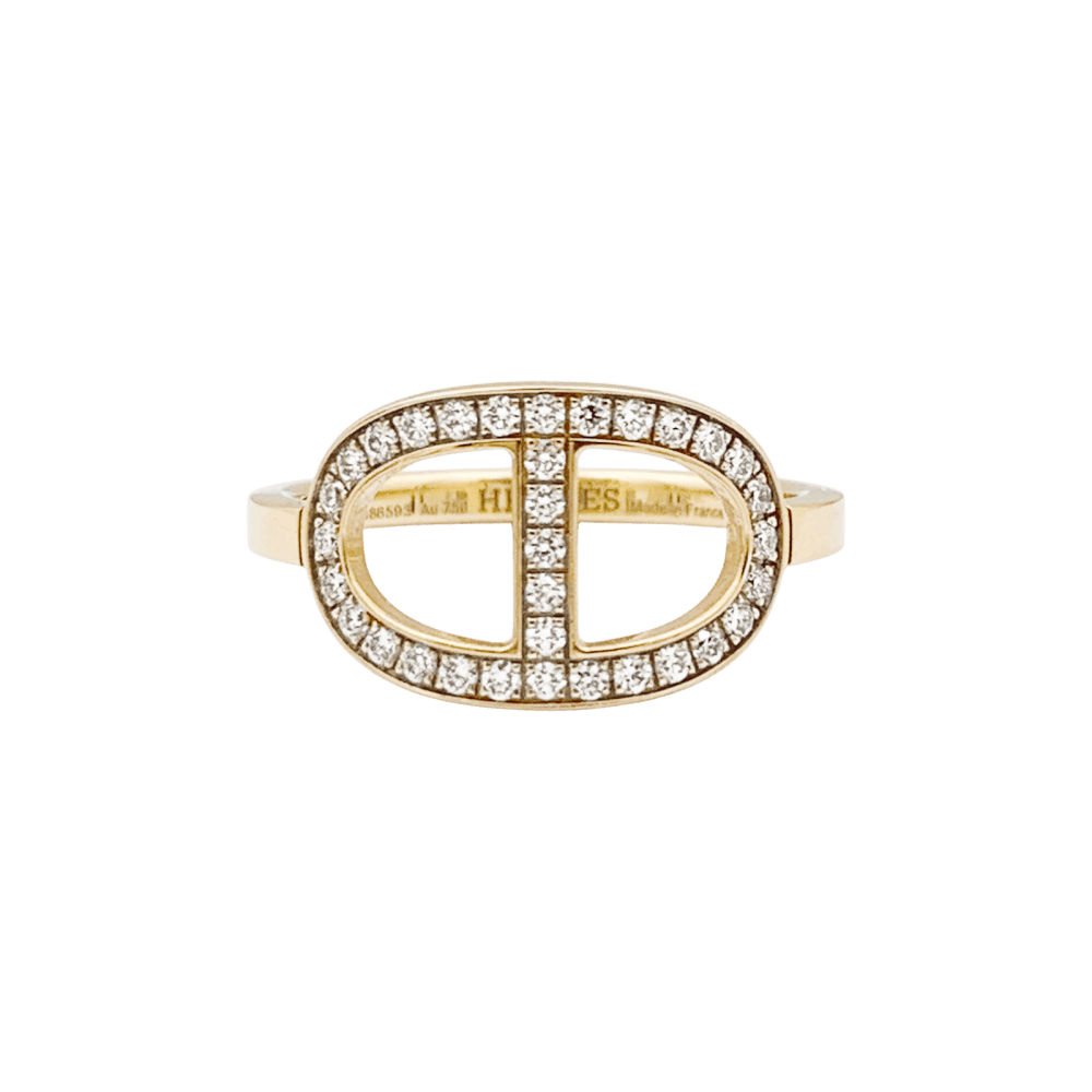 Bague Hermès, "Chaîne d'ancre contour", or rose, diamants.