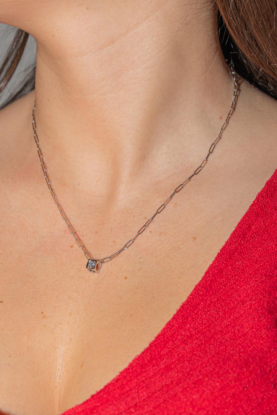 Dinh Van Le Cube Solitaire Necklace White Gold Diamond