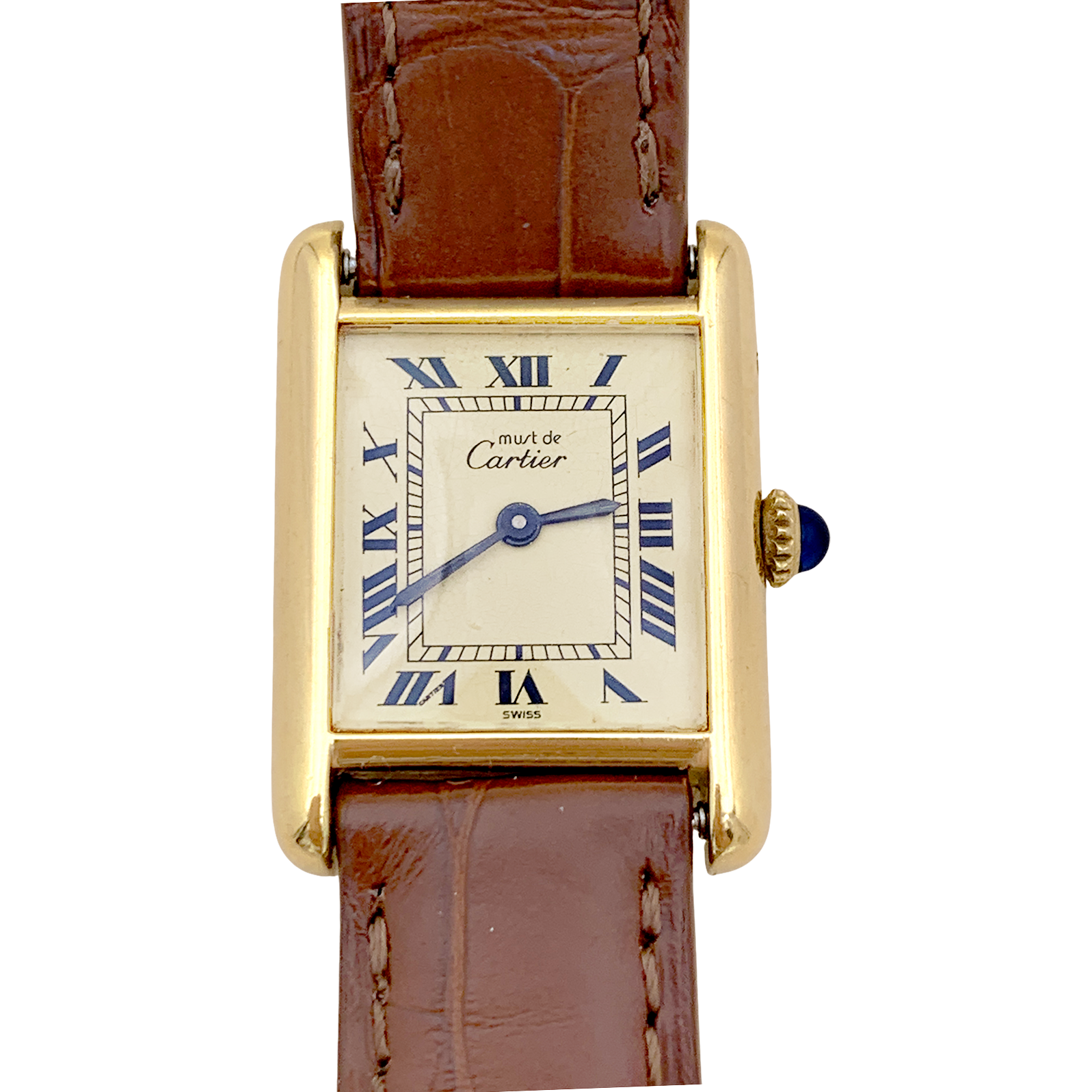 Montre Cartier "Tank Must" argent plaqué or, cuir.