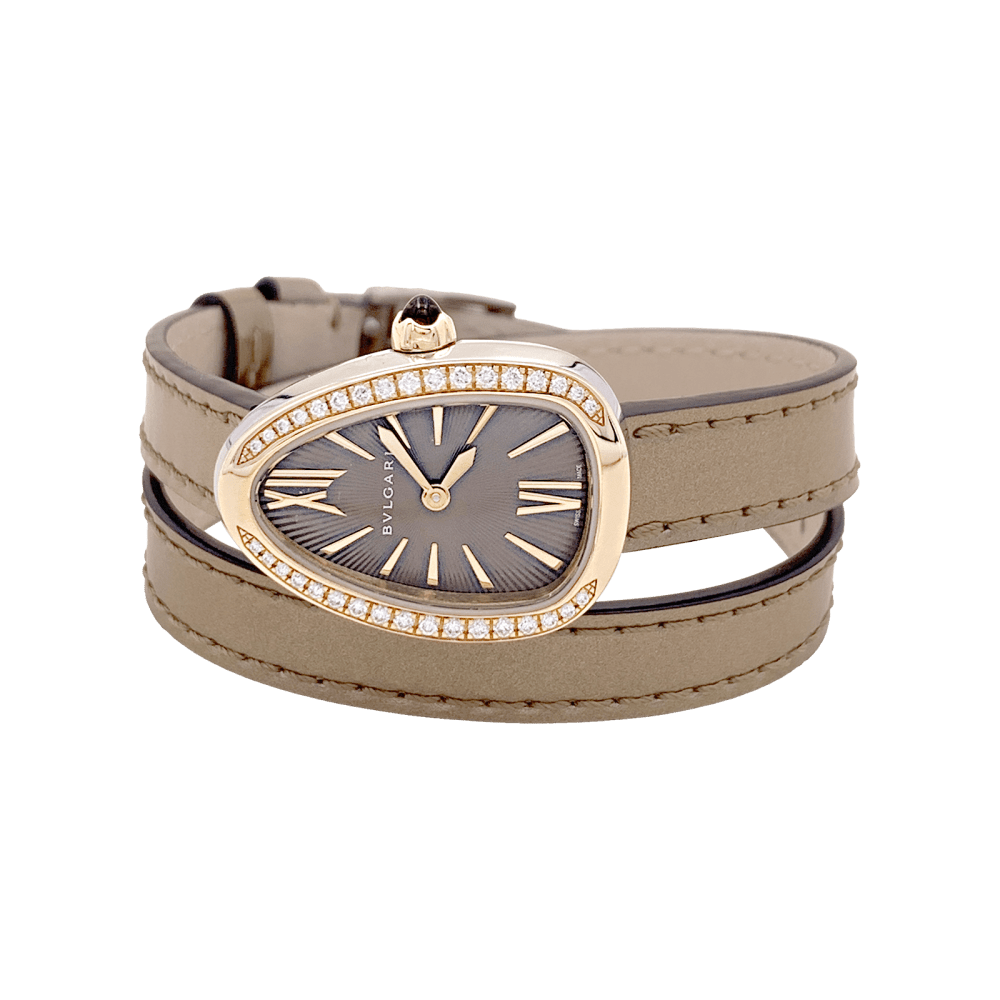 Montre Bulgari, “Serpenti”, en or rose, diamants, acier, cuir.