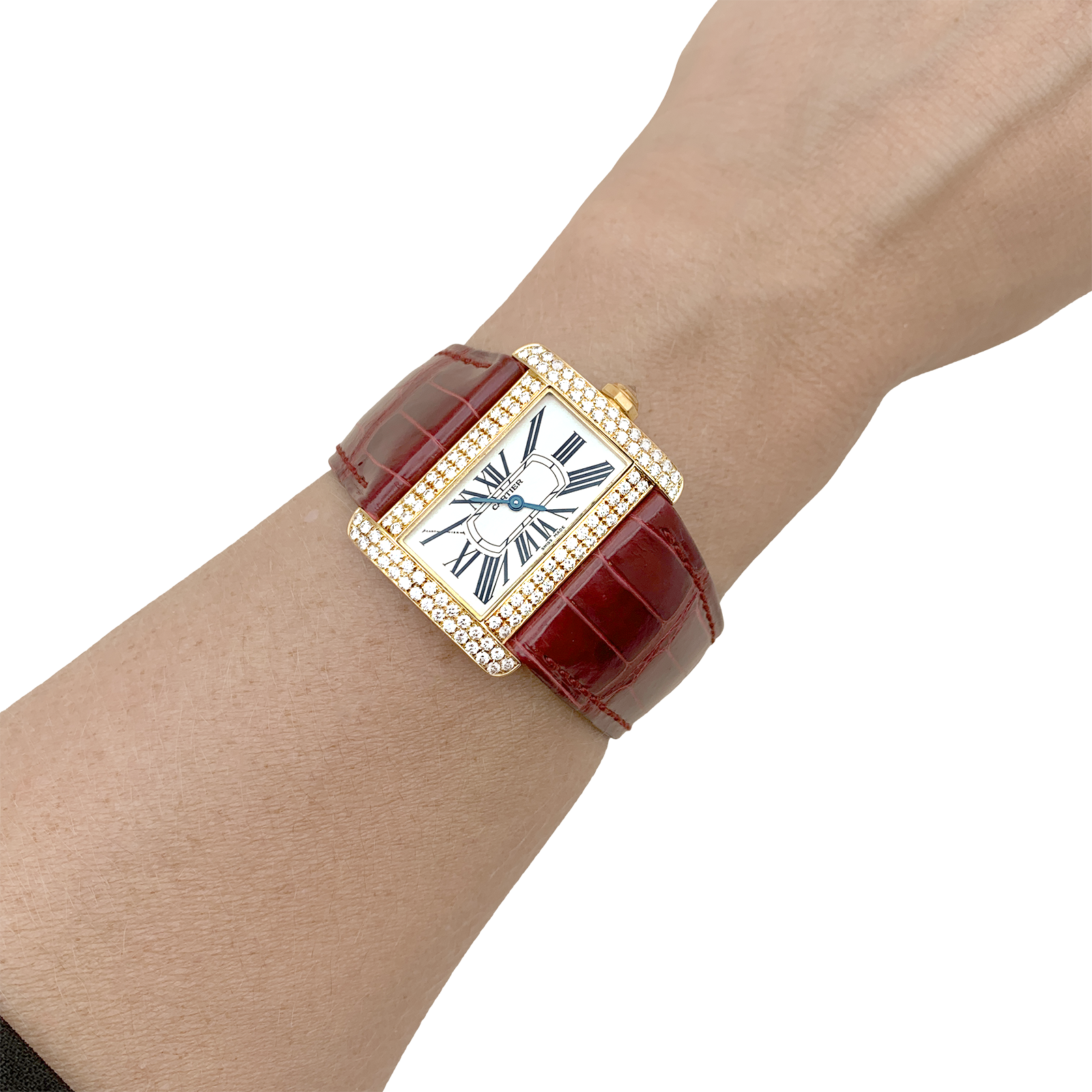 Montre Cartier, "Tank Divan", or jaune et diamants.