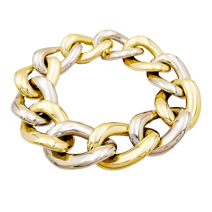 Bracelet Chaumet, gros maillons en deux tons d'or.