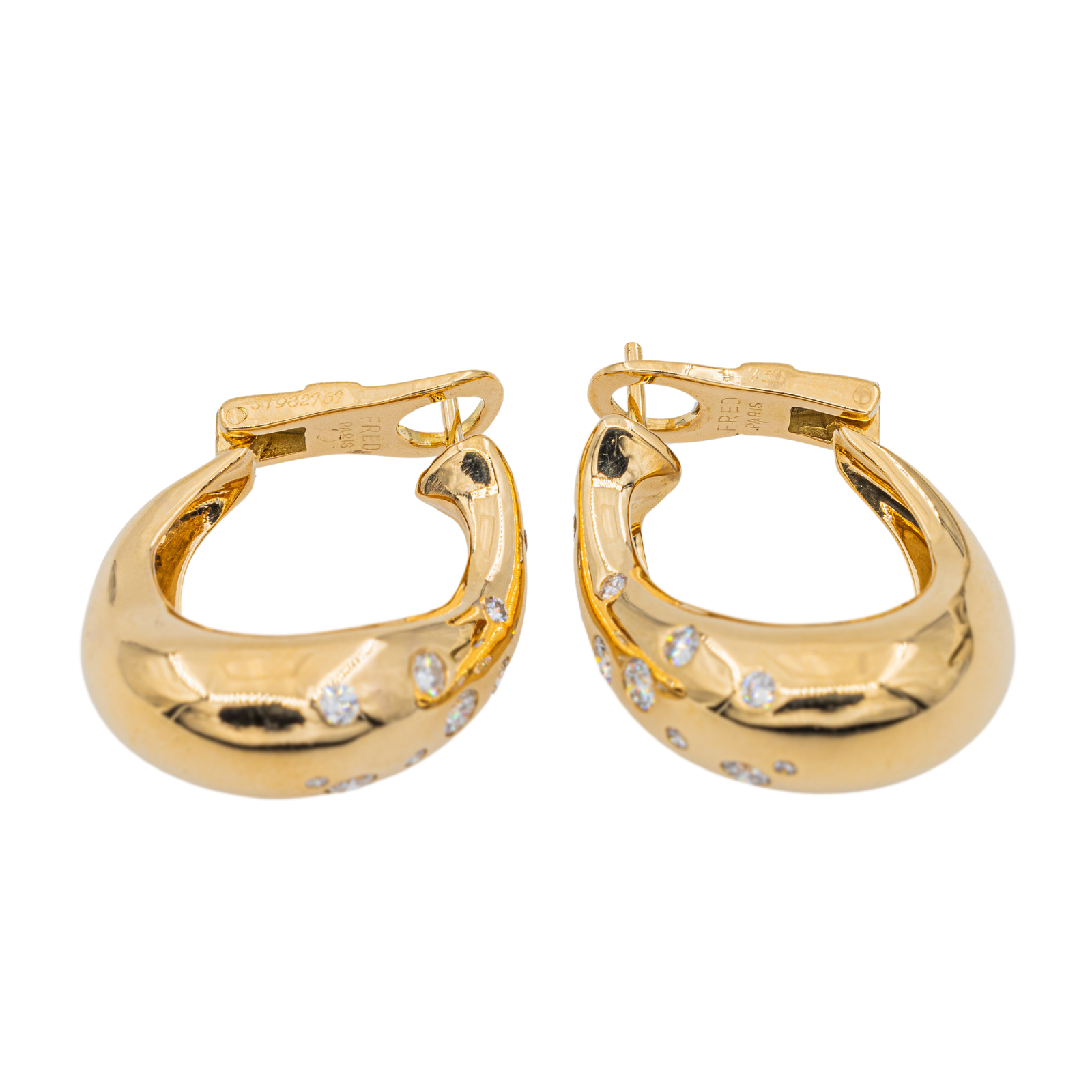 Fred Yellow Gold Diamond Hoop Earrings