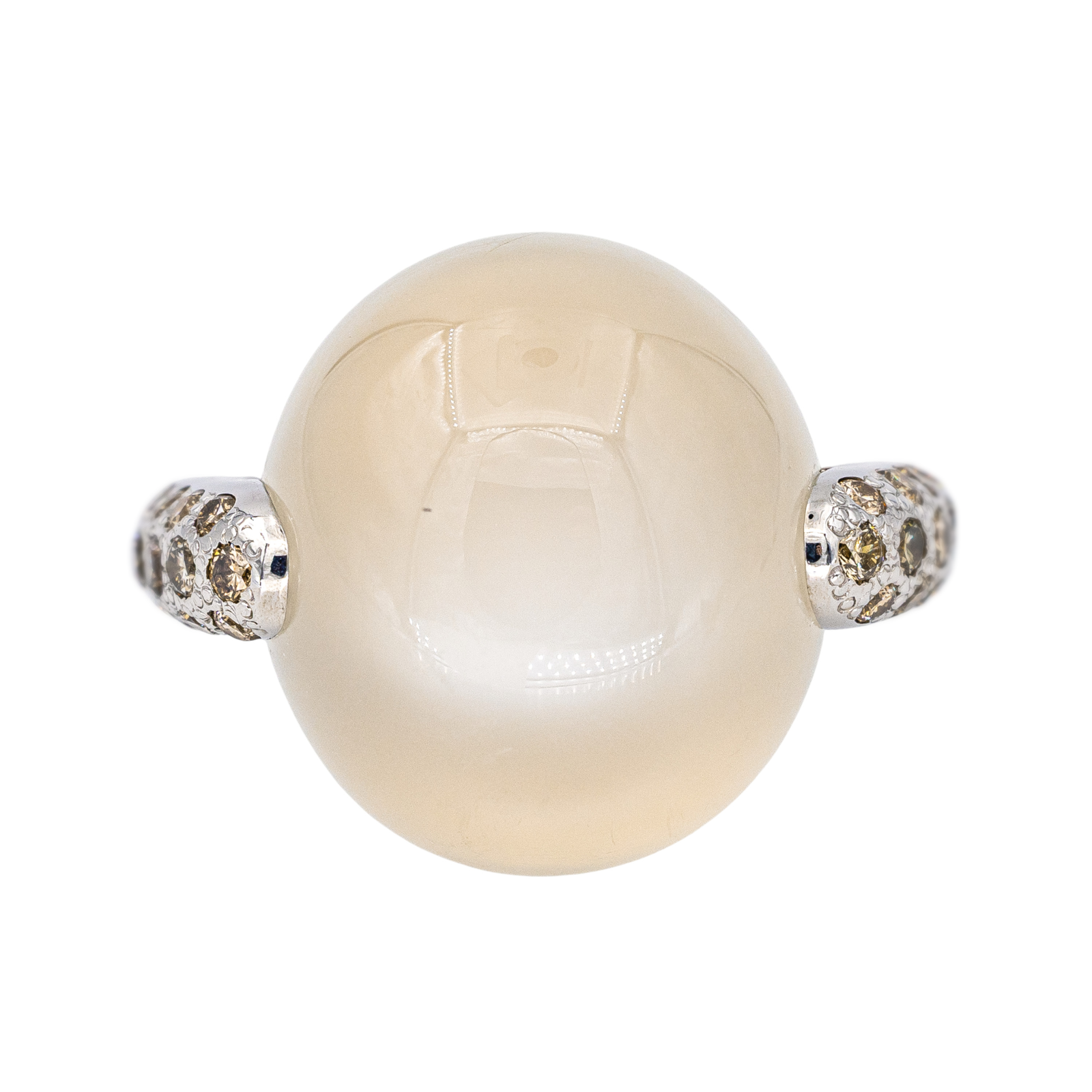 Pomellato Bague Luna Or blanc Pierre de lune, Diamant brun