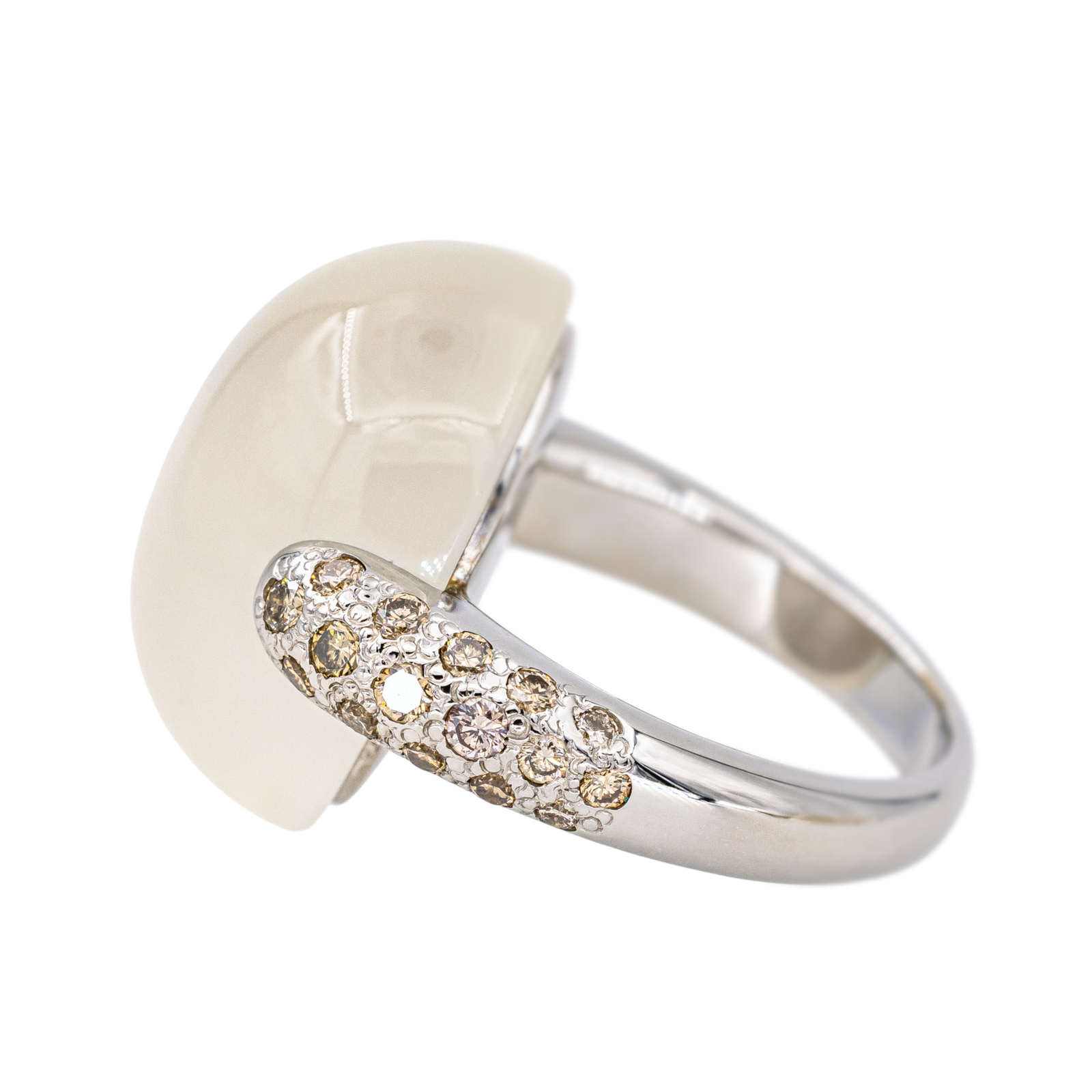 Pomellato Bague Luna Or blanc Pierre de lune, Diamant brun