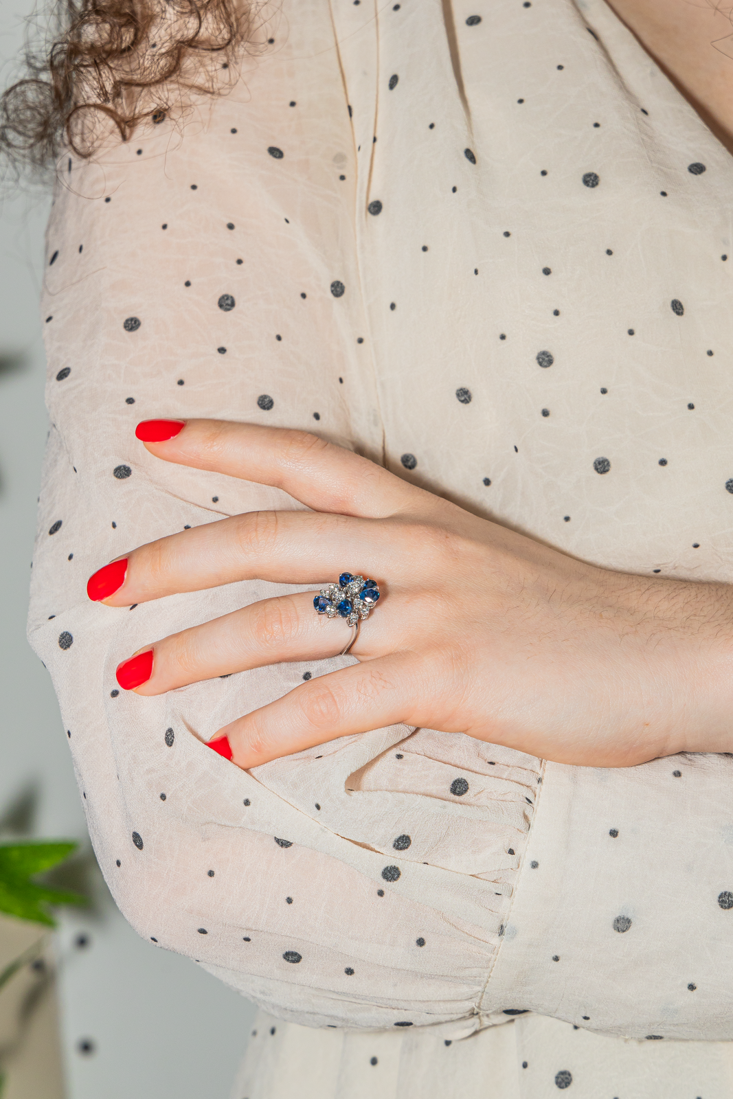 Bague Cocktail Or blanc Diamant, Saphir