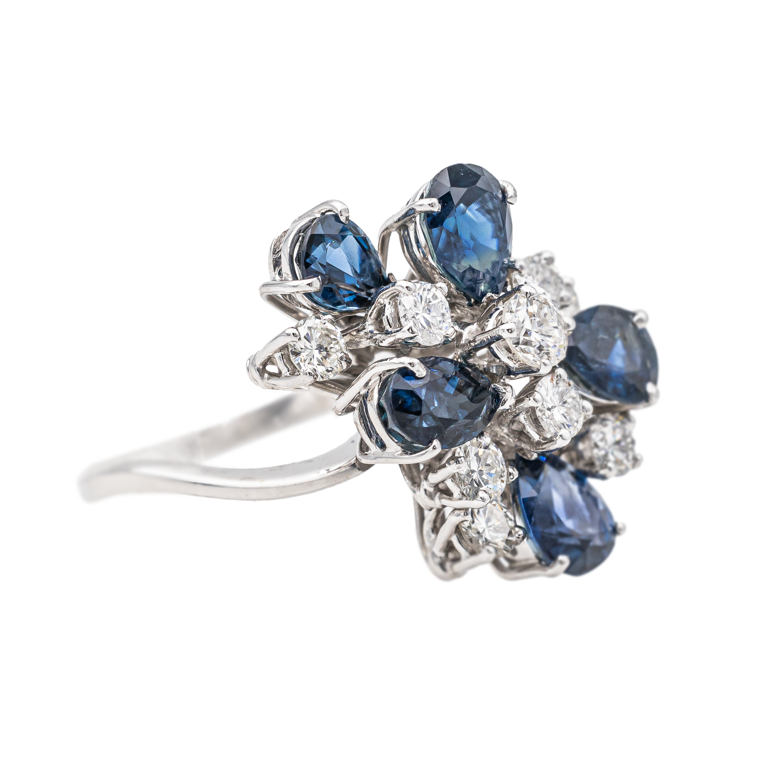 Bague Cocktail Or blanc Diamant, Saphir