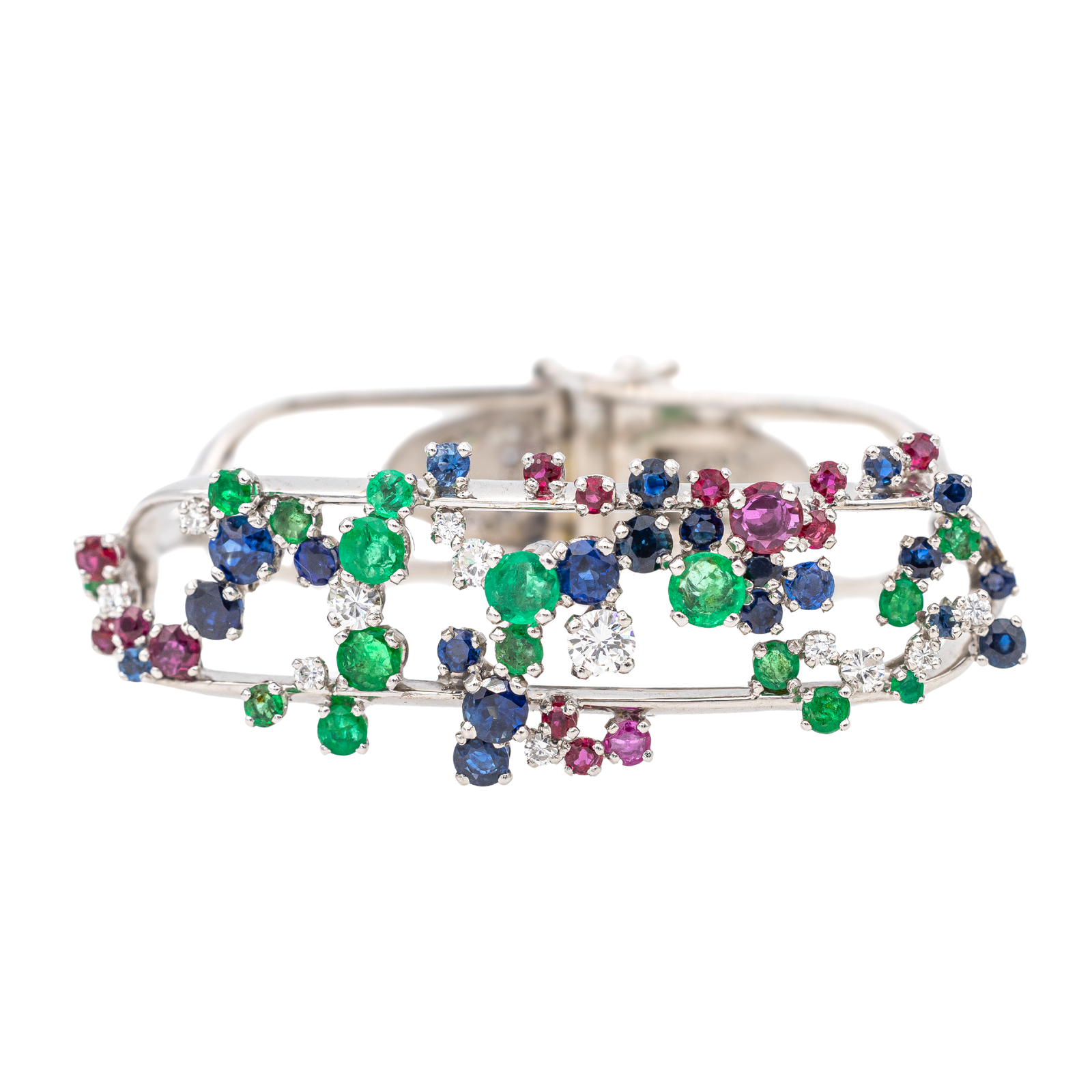 Jean vendôme Bracelet  Or blanc, Platine Saphir, Emeraude, Rubis