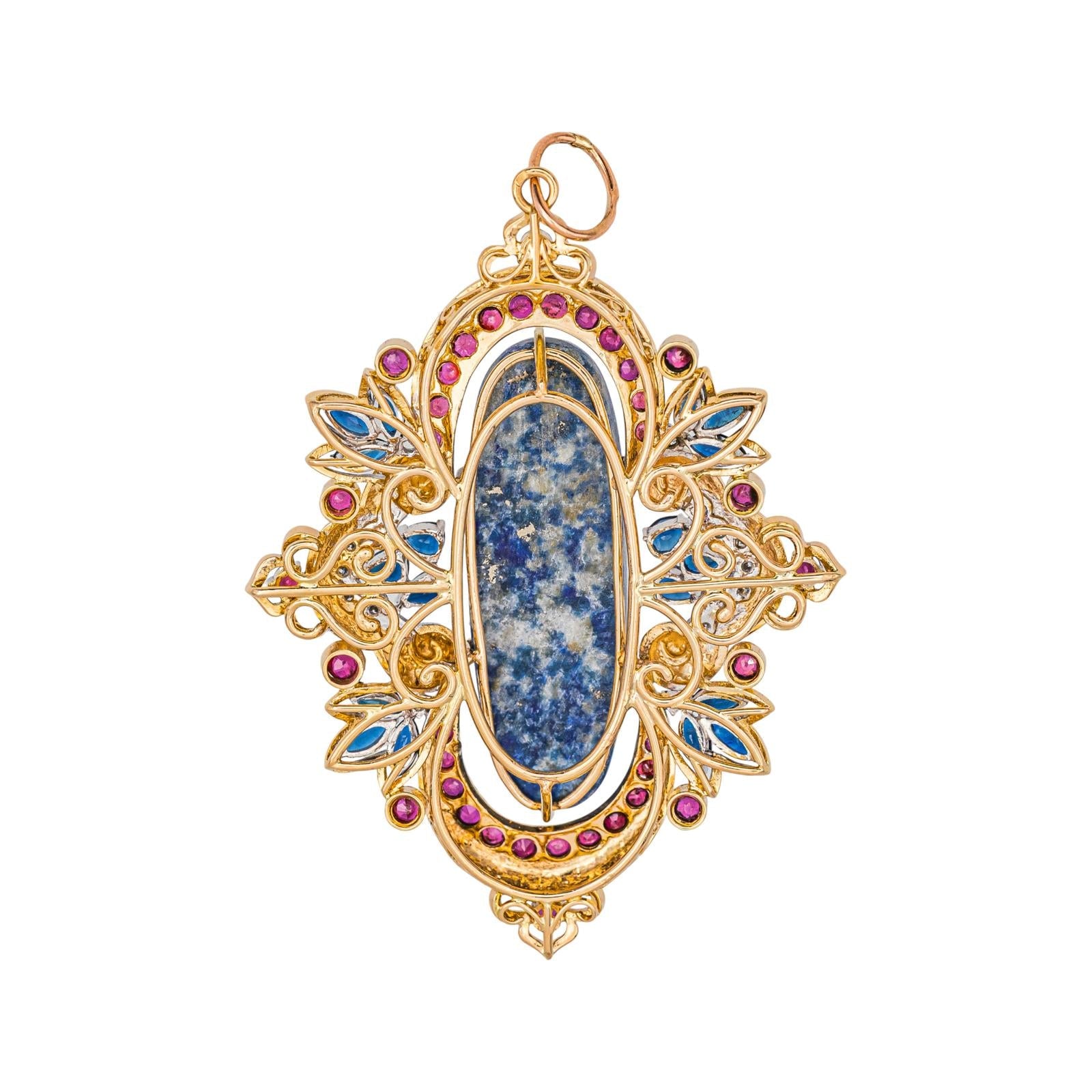 Pendentif Or jaune Lapis lazuli, Saphir, Rubis
