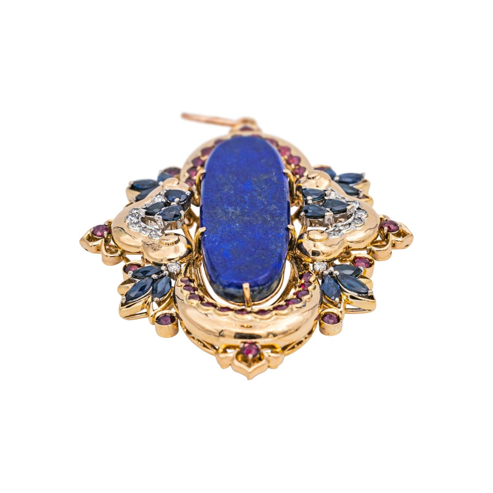 Pendentif Or jaune Lapis lazuli, Saphir, Rubis