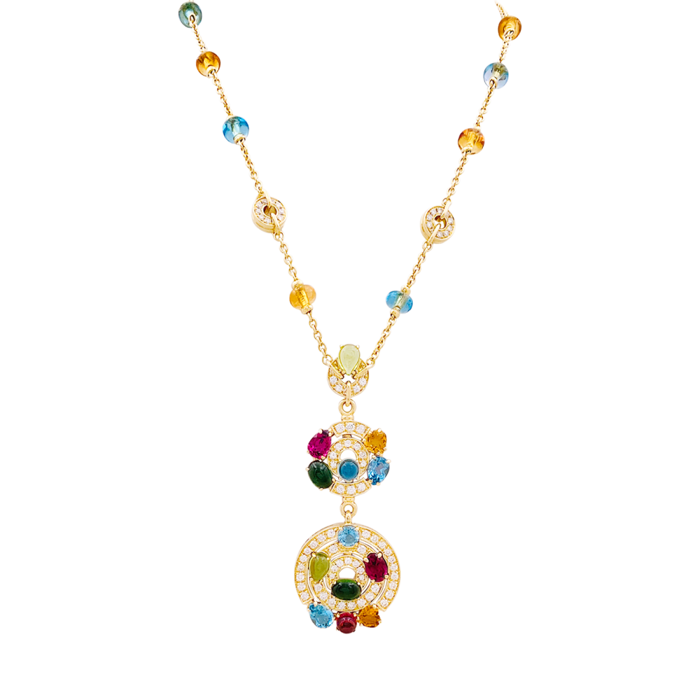 Collier BULGARI "Astrale", or jaune, diamants et pierres de couleur.