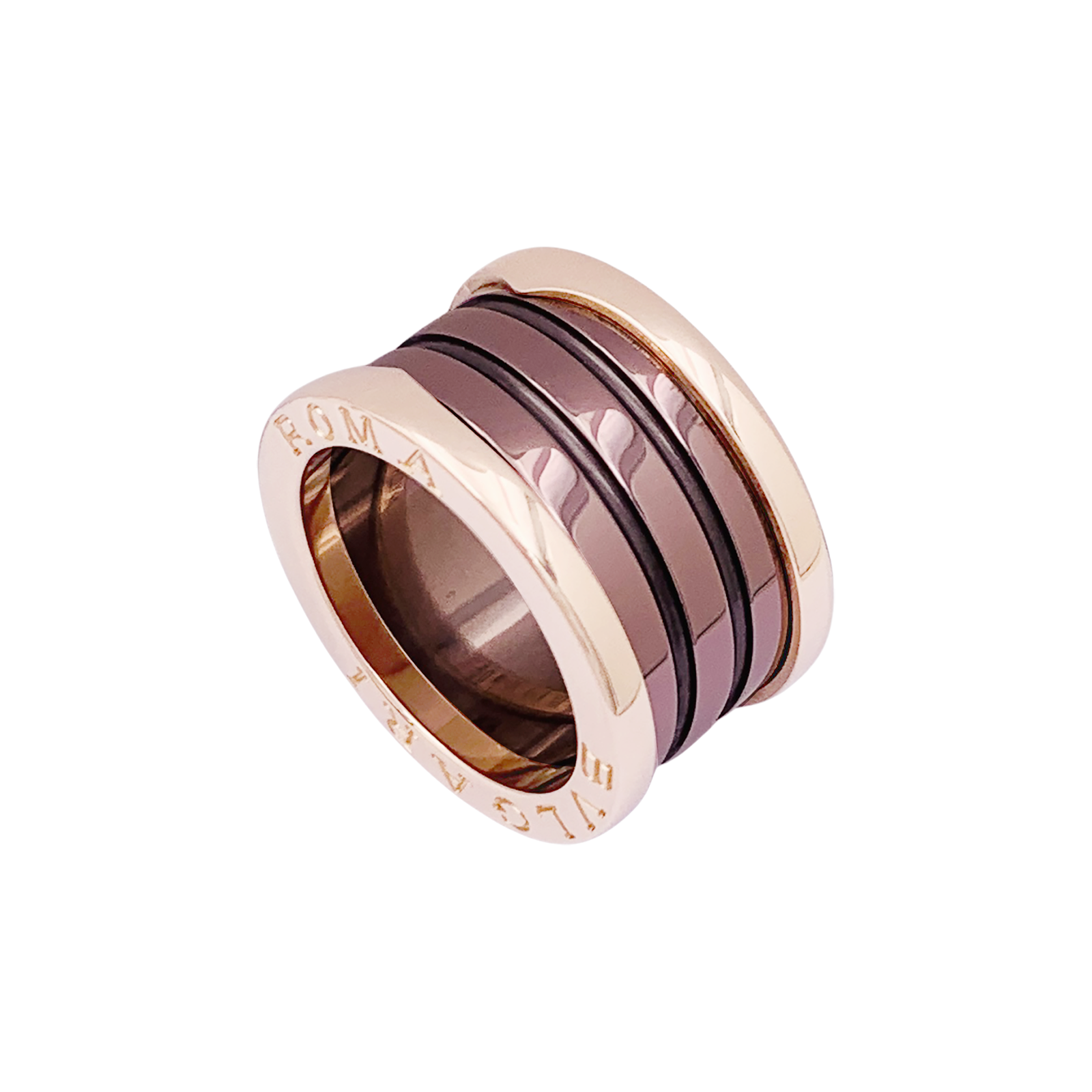 Bague Bulgari, "B.Zero1", or rose, cermet.