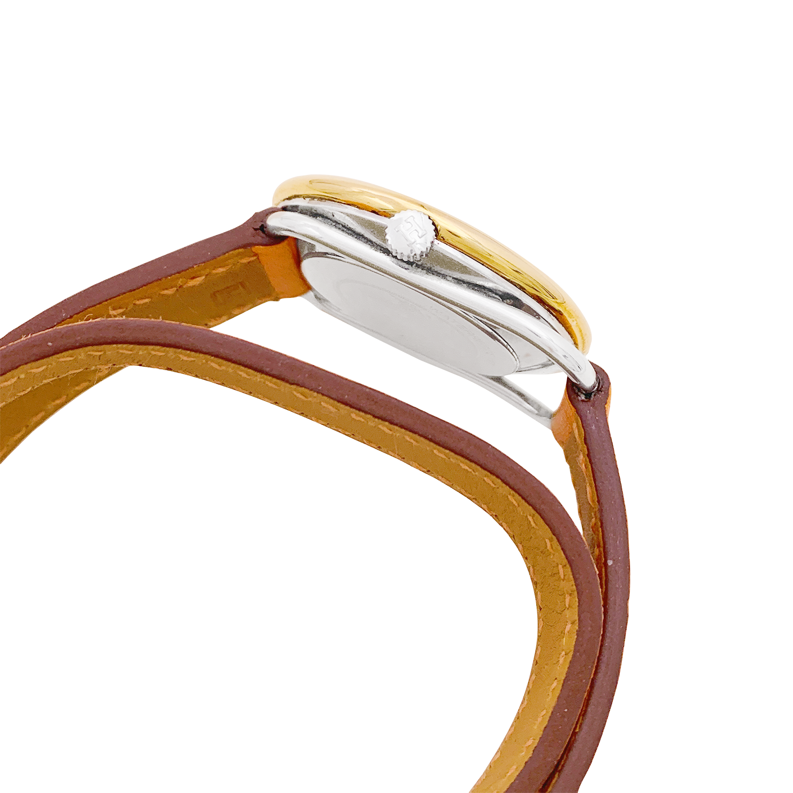 Montre Hermès, "Arceau", plaqué or, acier, cuir.