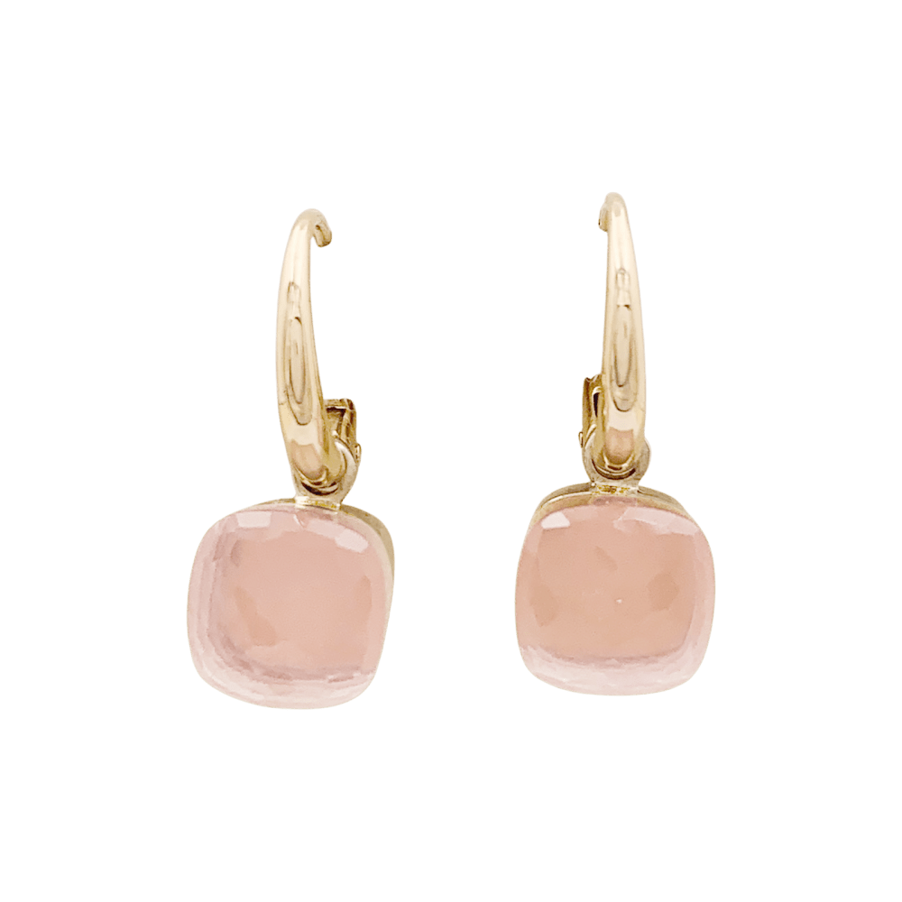 Boucles d'oreilles Pomellato, "Nudo", or rose et blanc et quartz rose.