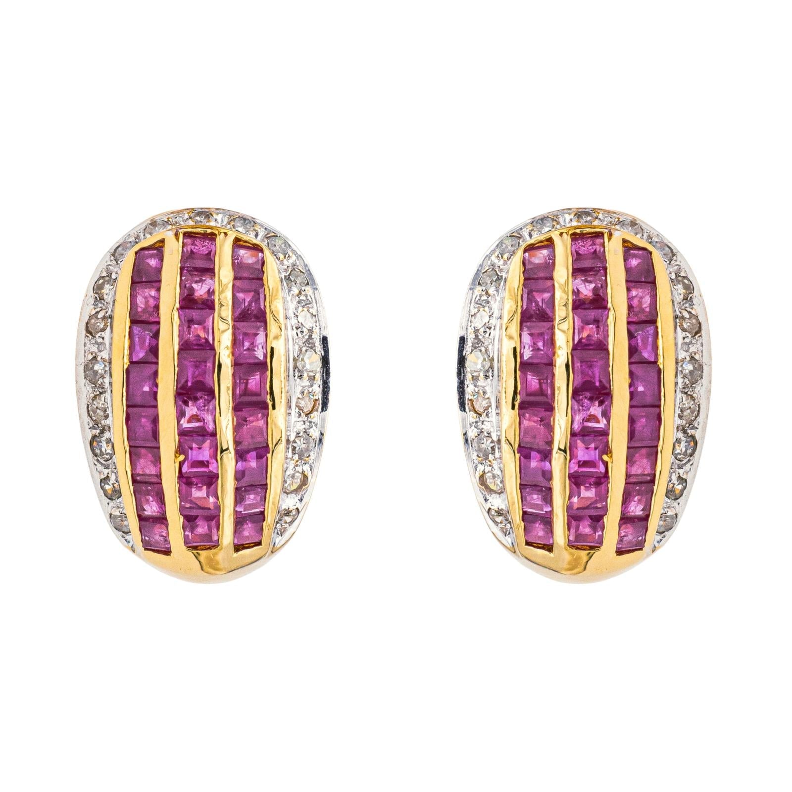 Boucles d'oreilles Or jaune Diamant, Rubis