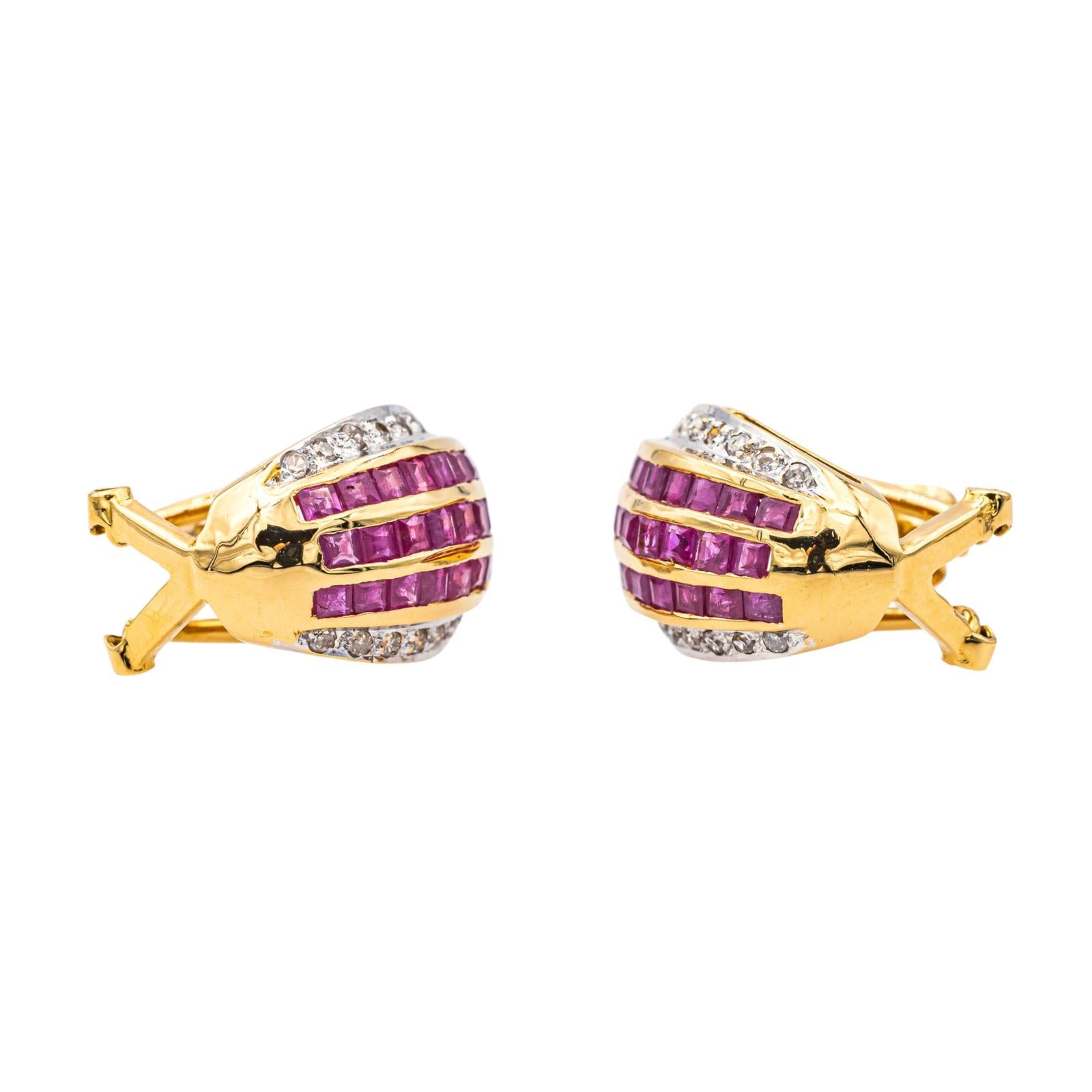 Boucles d'oreilles Or jaune Diamant, Rubis