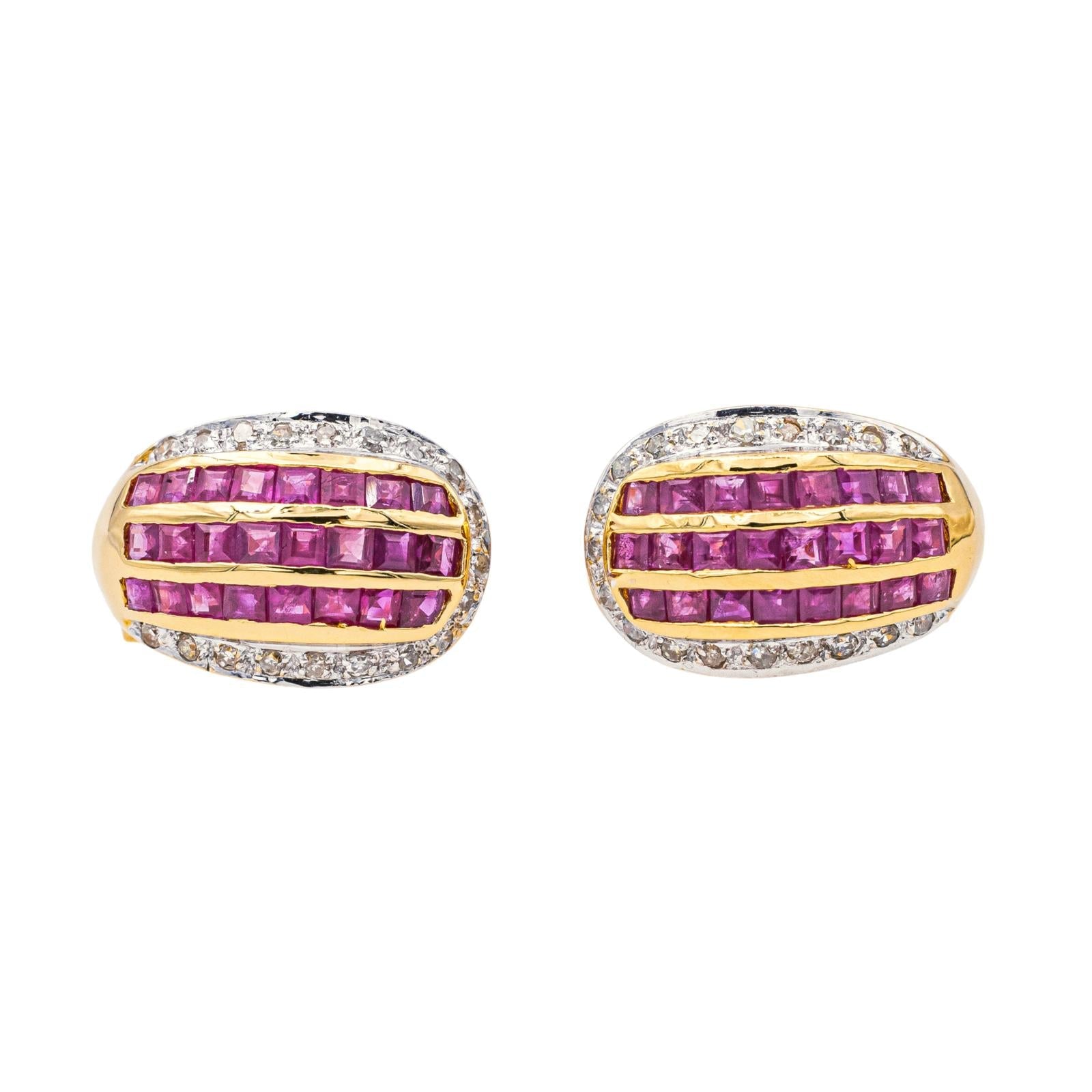 Boucles d'oreilles Or jaune Diamant, Rubis