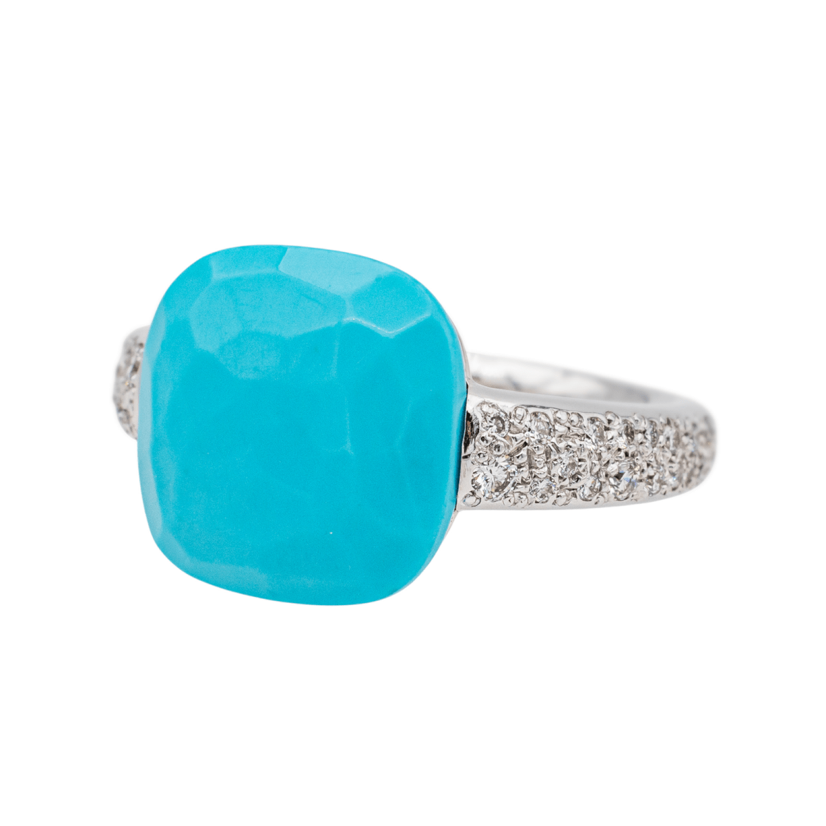 Pomellato Bague Capri Or blanc Turquoise Diamants - Maison Eloe