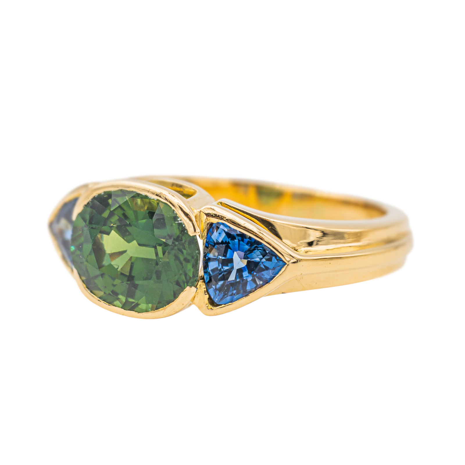 Trilogy Ring Yellow Gold Green Sapphire