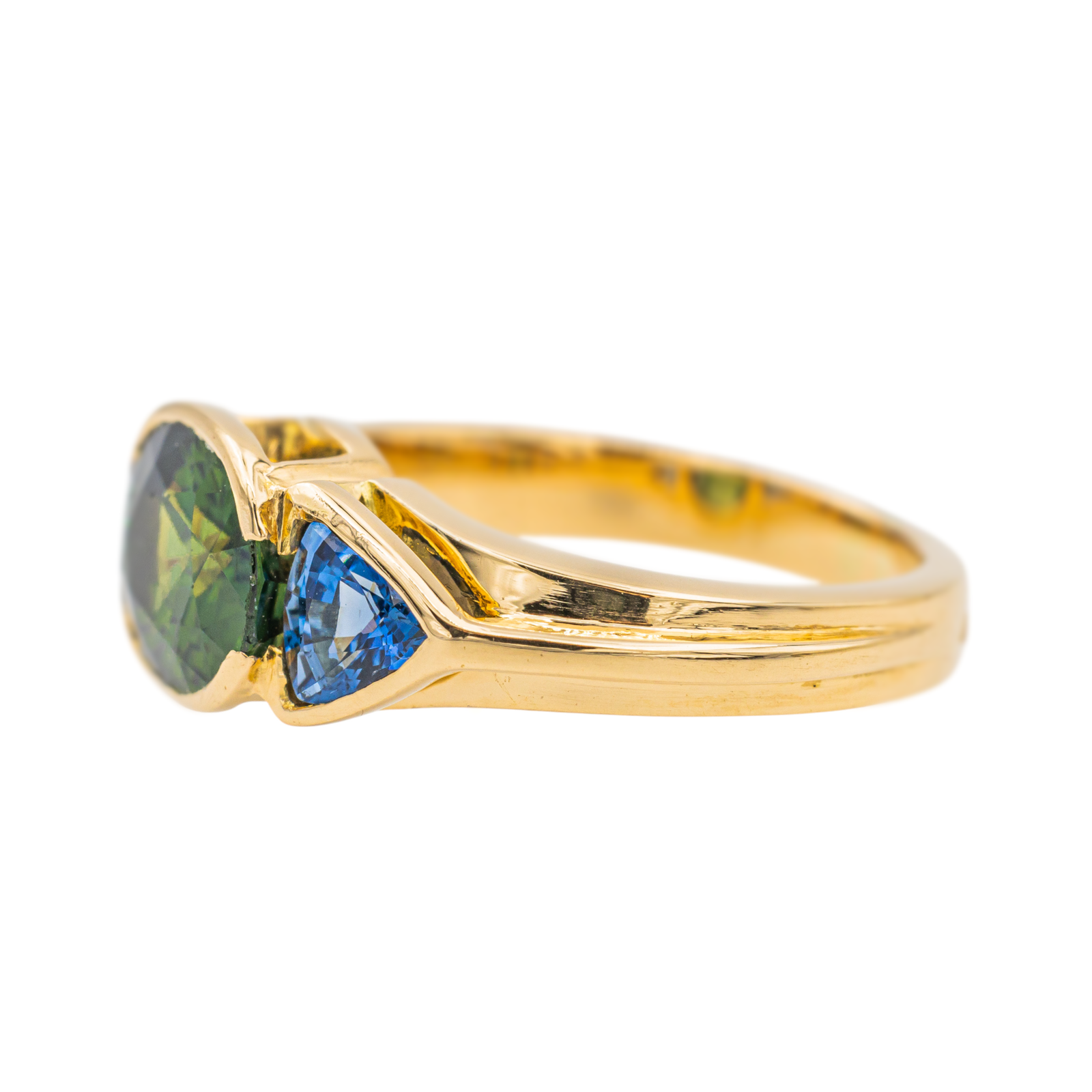 Trilogy Ring Yellow Gold Green Sapphire