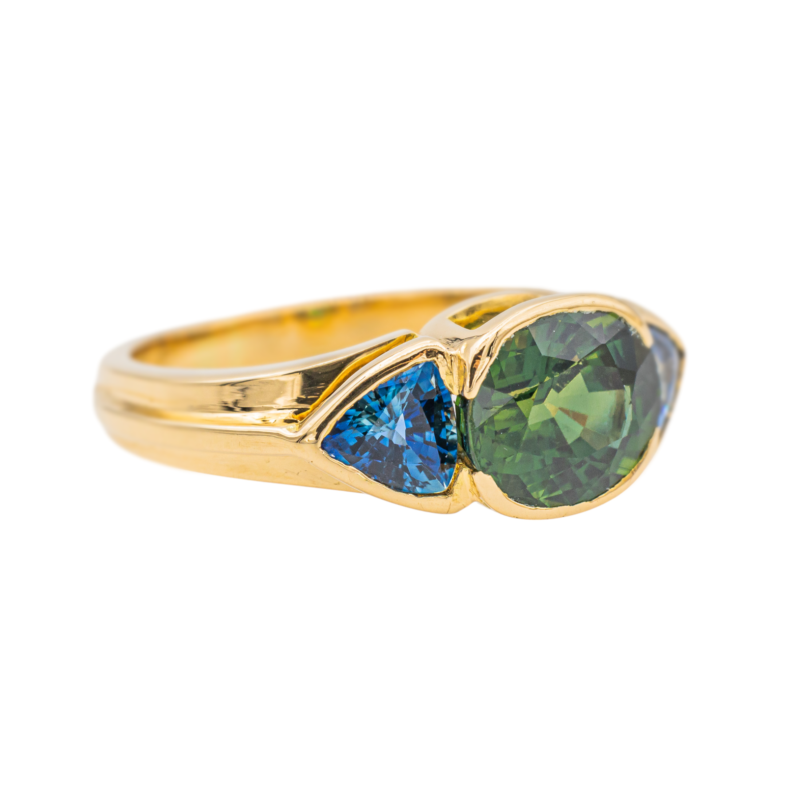 Trilogy Ring Yellow Gold Green Sapphire