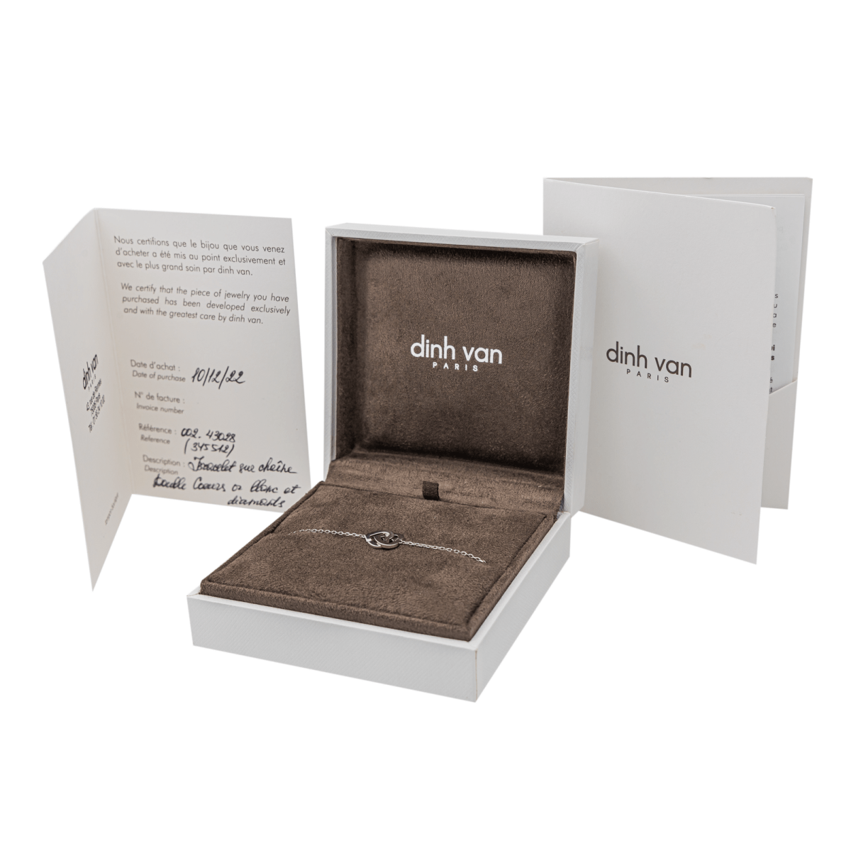 Dinh Van Bracelet Double cœur Or blanc Diamant - Maison Eloe