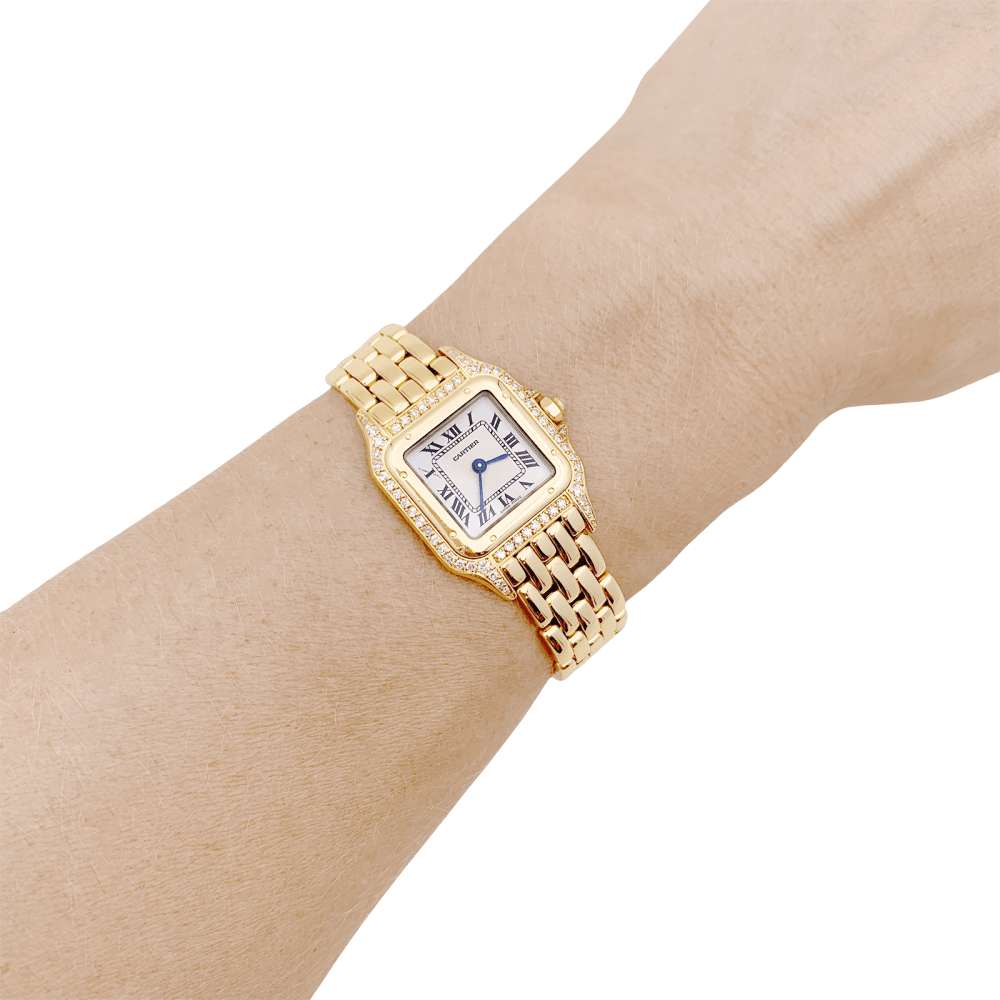 Montre Femme CARTIER Panthère, or jaune, diamants.