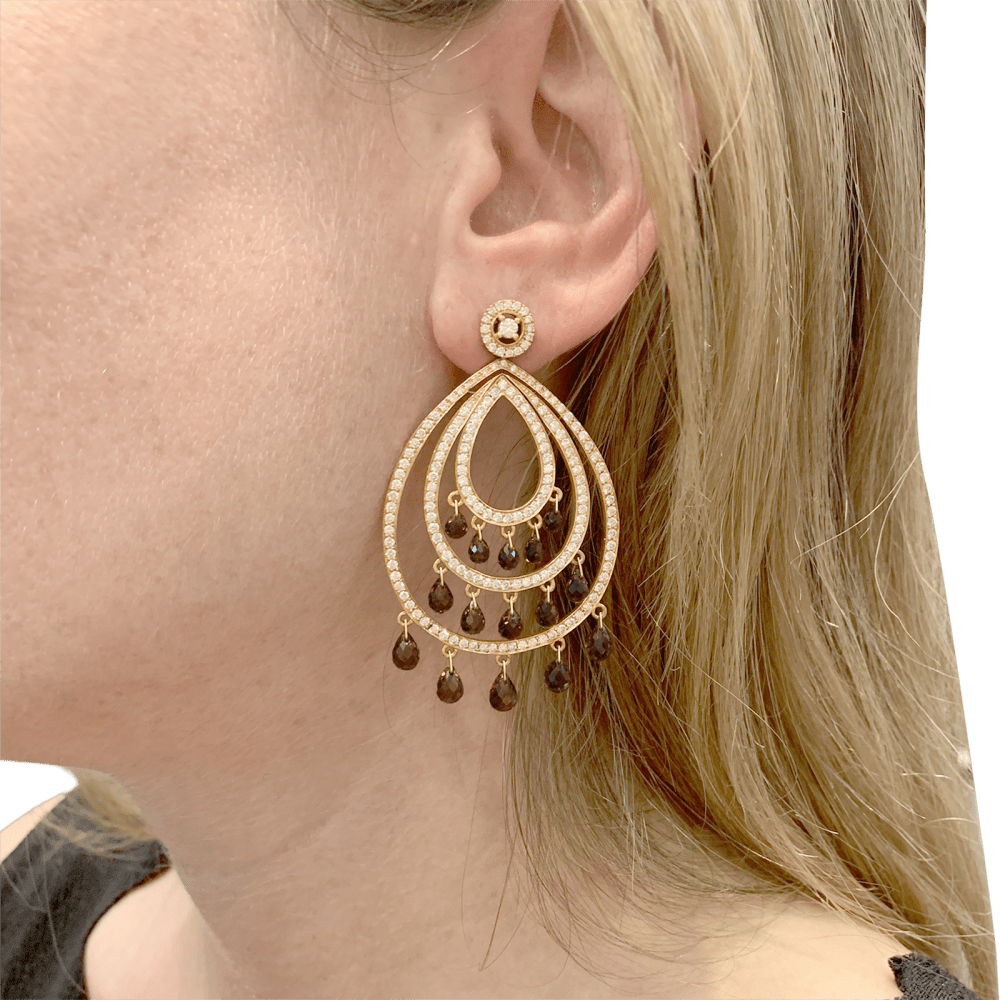 Pendants d'oreilles, or rose, diamants et tourmalines.